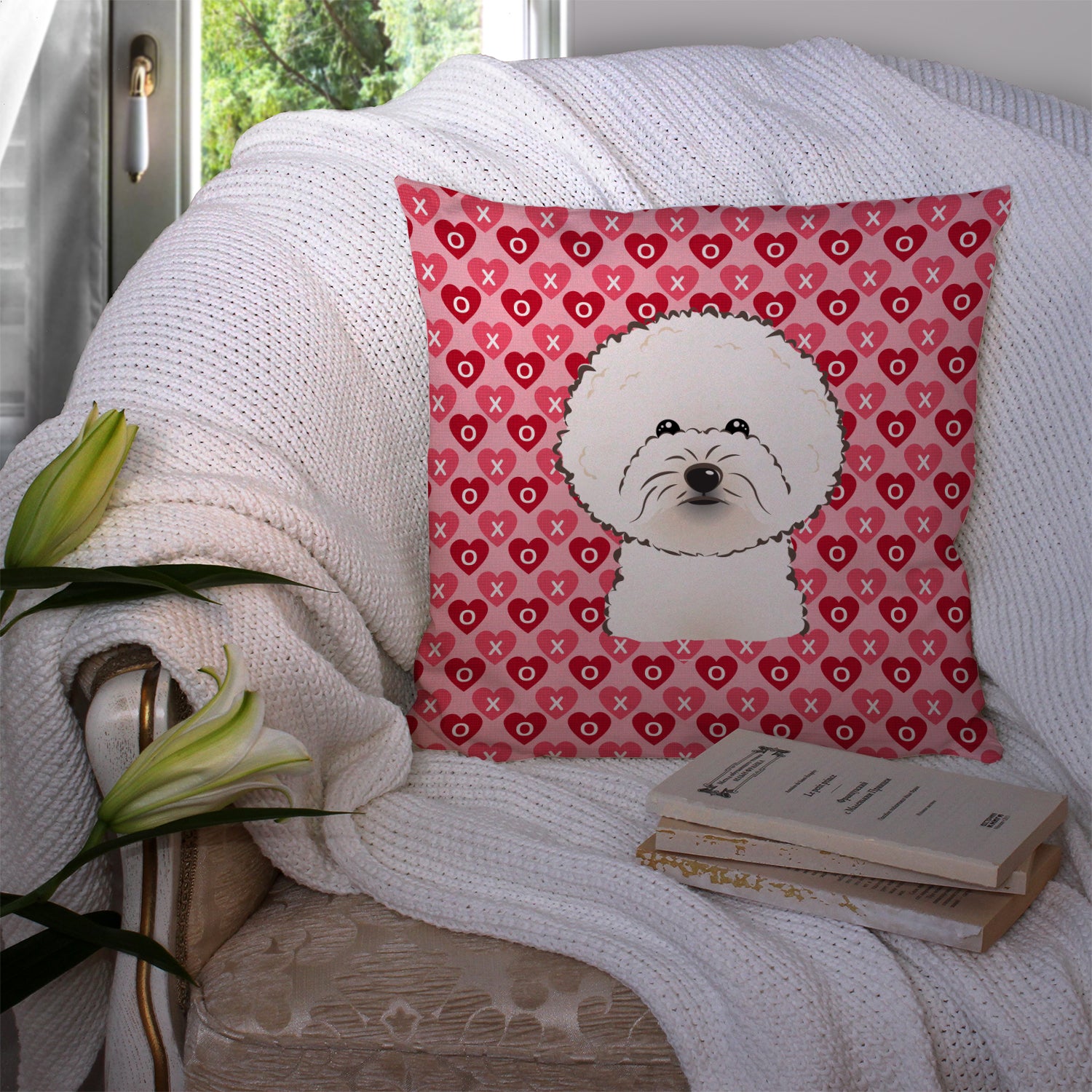 Bichon Frise Hearts Fabric Decorative Pillow BB5287PW1414 - the-store.com