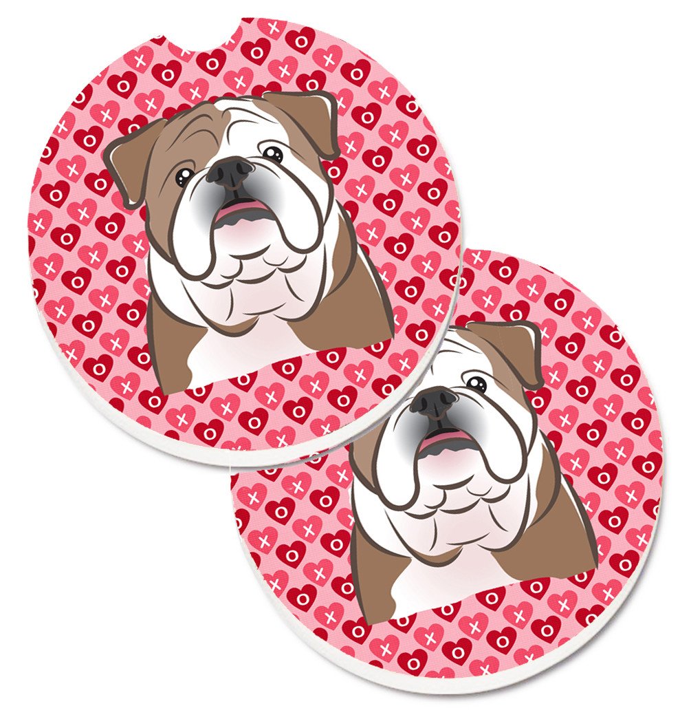 English Bulldog  Hearts Set of 2 Cup Holder Car Coasters BB5289CARC by Caroline&#39;s Treasures