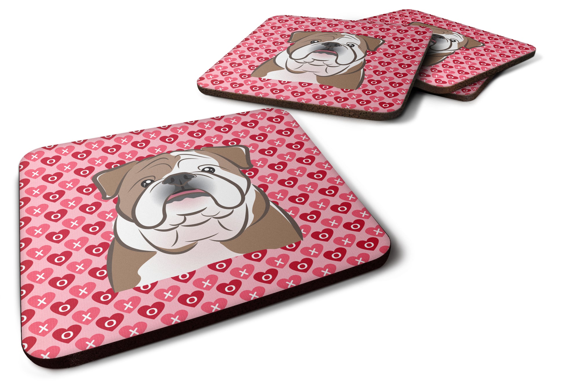 English Bulldog  Hearts Foam Coaster Set of 4 BB5289FC - the-store.com