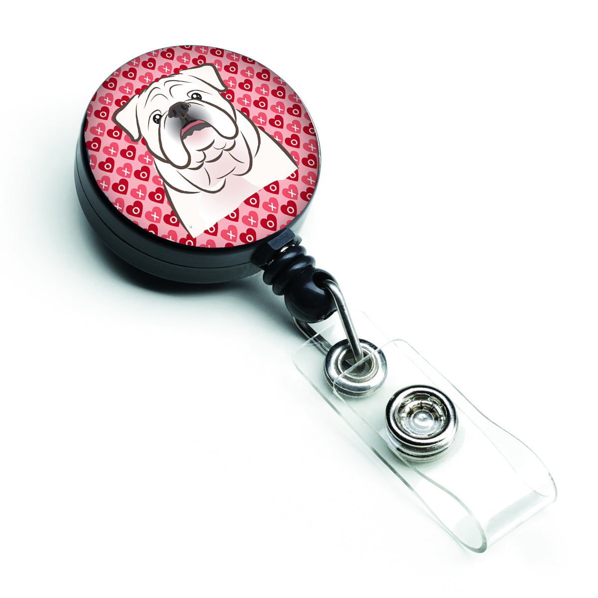 White English Bulldog  Hearts Retractable Badge Reel BB5290BR