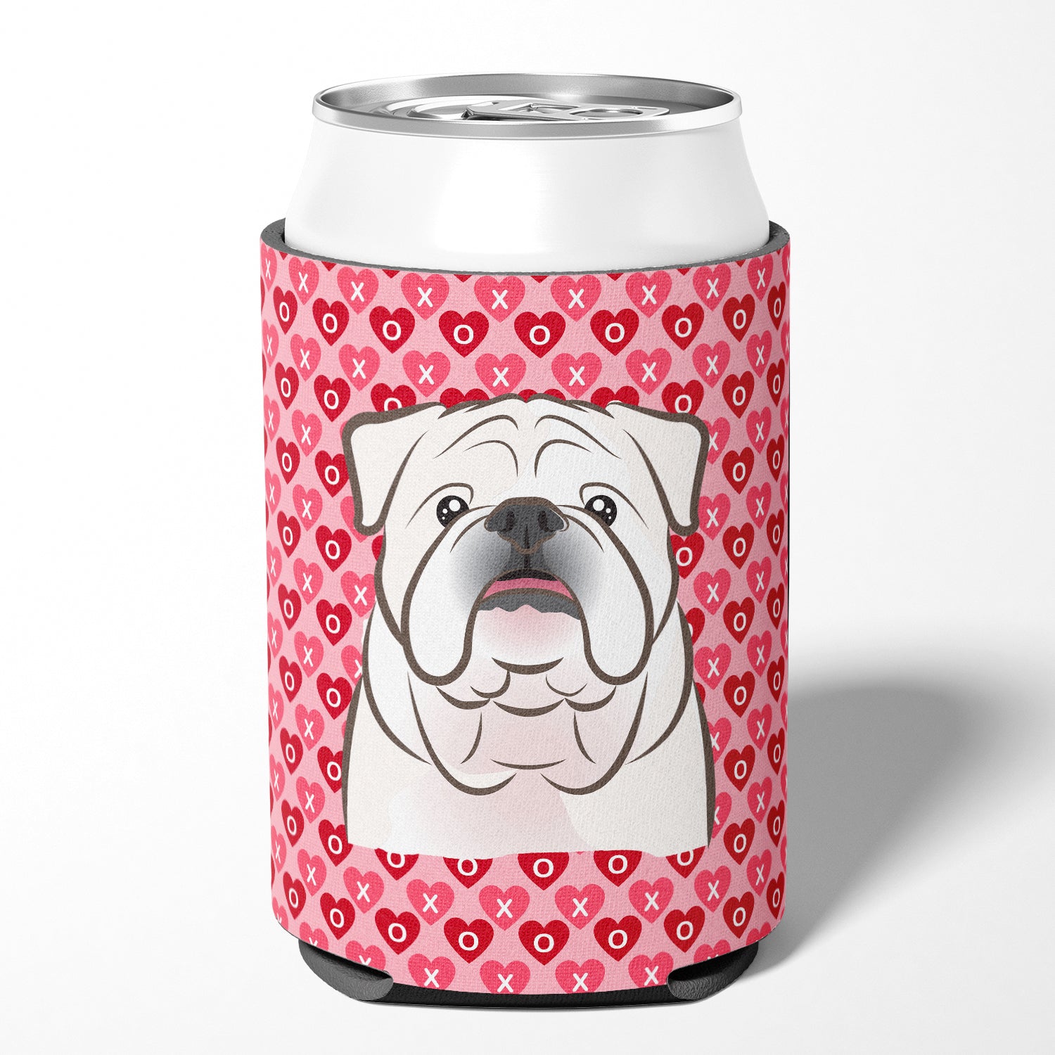 White English Bulldog  Hearts Can or Bottle Hugger BB5290CC  the-store.com.