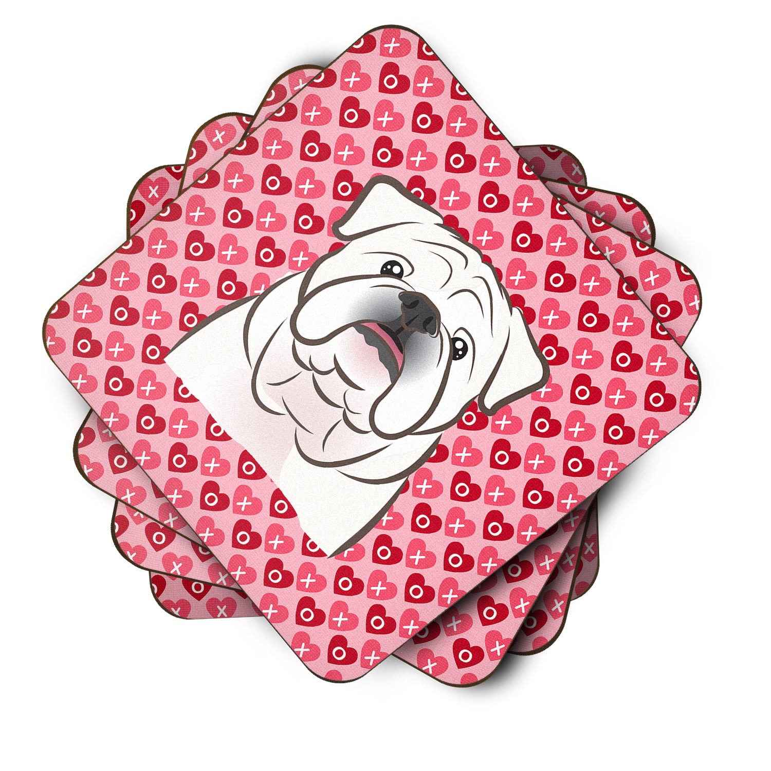 White English Bulldog  Hearts Foam Coaster Set of 4 BB5290FC - the-store.com