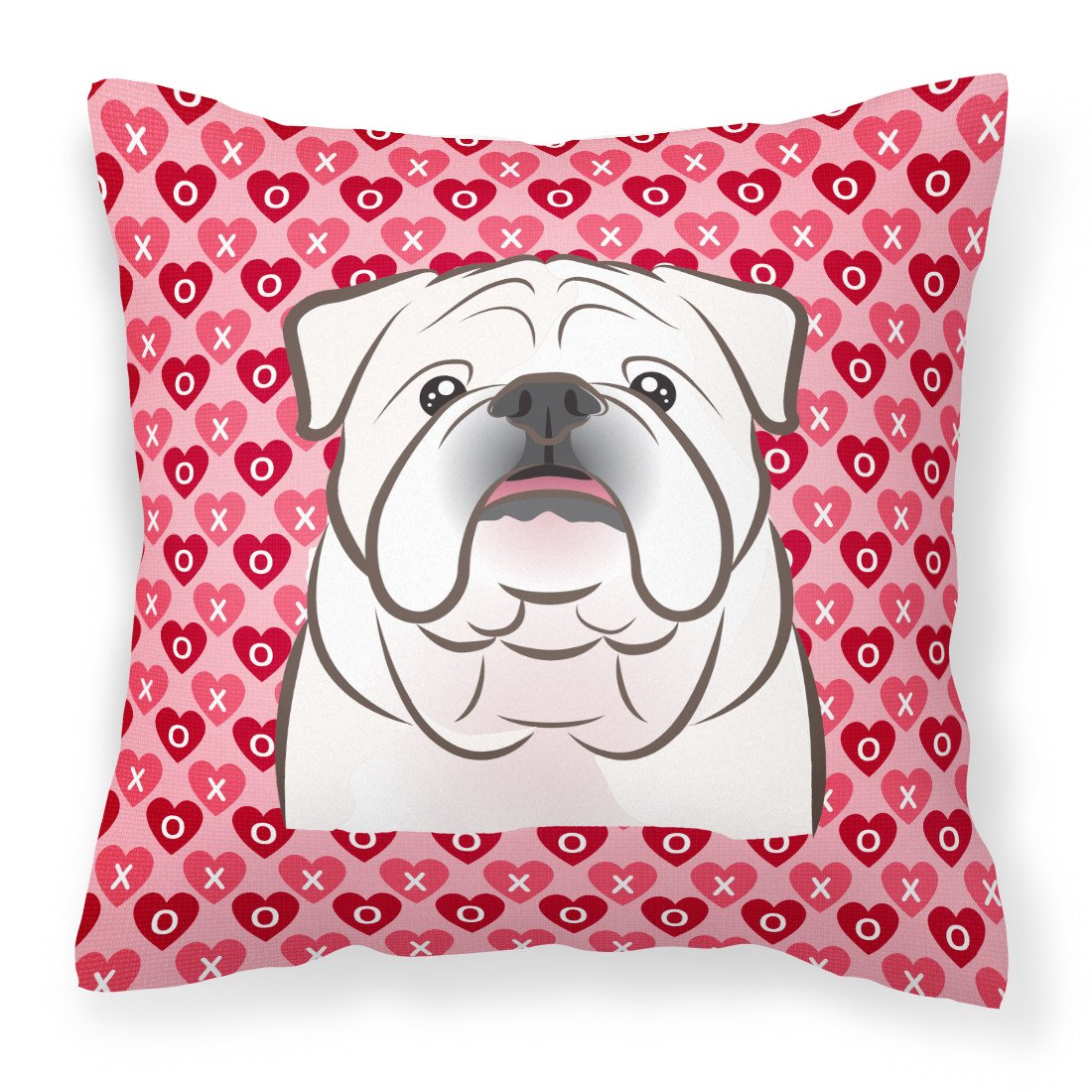 White English Bulldog  Hearts Fabric Decorative Pillow BB5290PW1818 by Caroline&#39;s Treasures