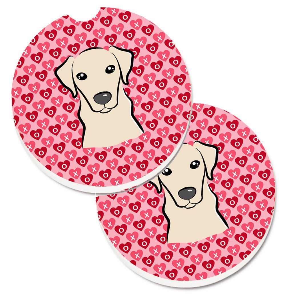 Yellow Labrador Hearts Set of 2 Cup Holder Car Coasters BB5292CARC by Caroline&#39;s Treasures