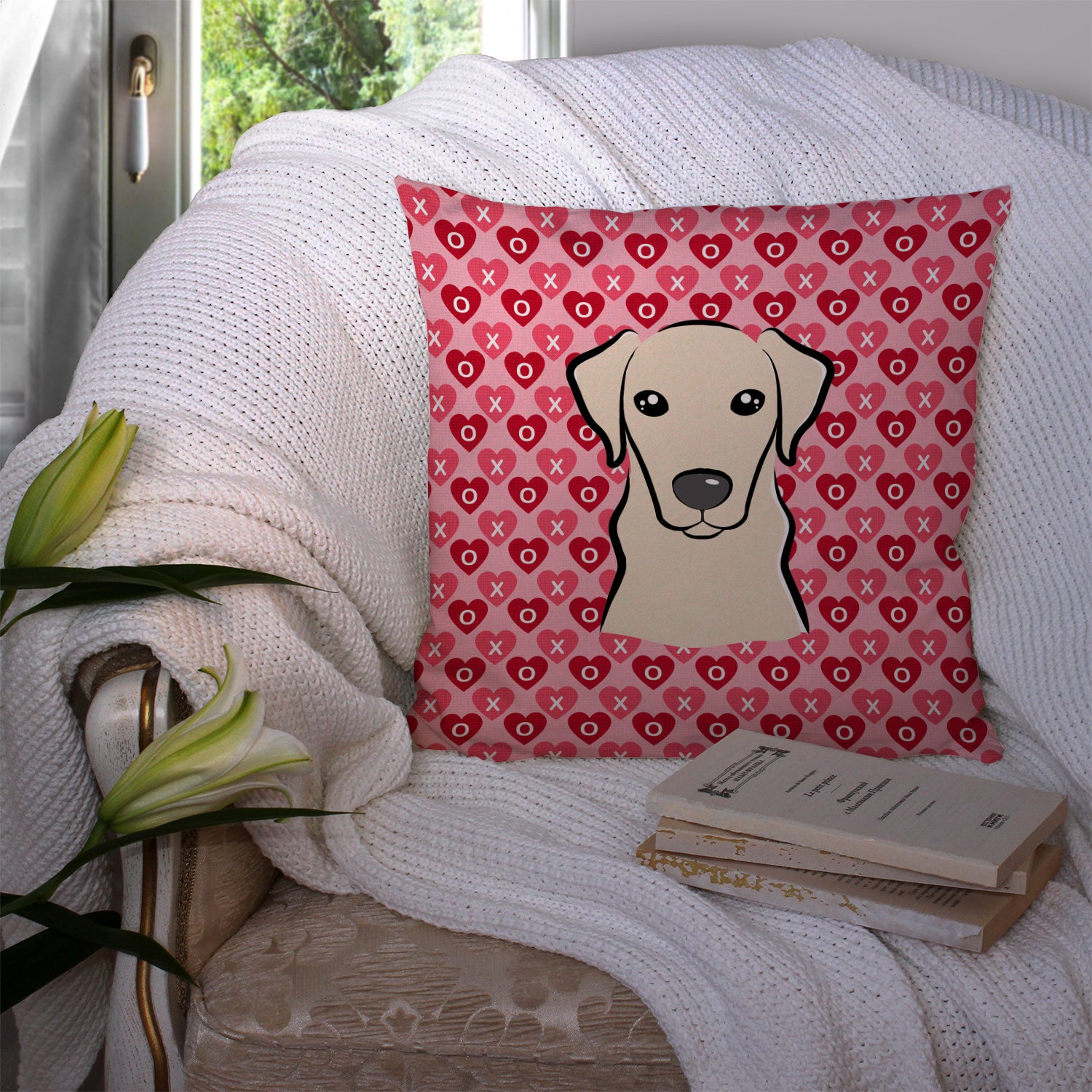 Yellow Labrador Hearts Fabric Decorative Pillow BB5292PW1414 - the-store.com