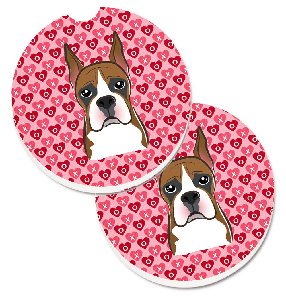 Boxer Hearts Set of 2 Cup Holder Car Coasters BB5293CARC by Caroline&#39;s Treasures