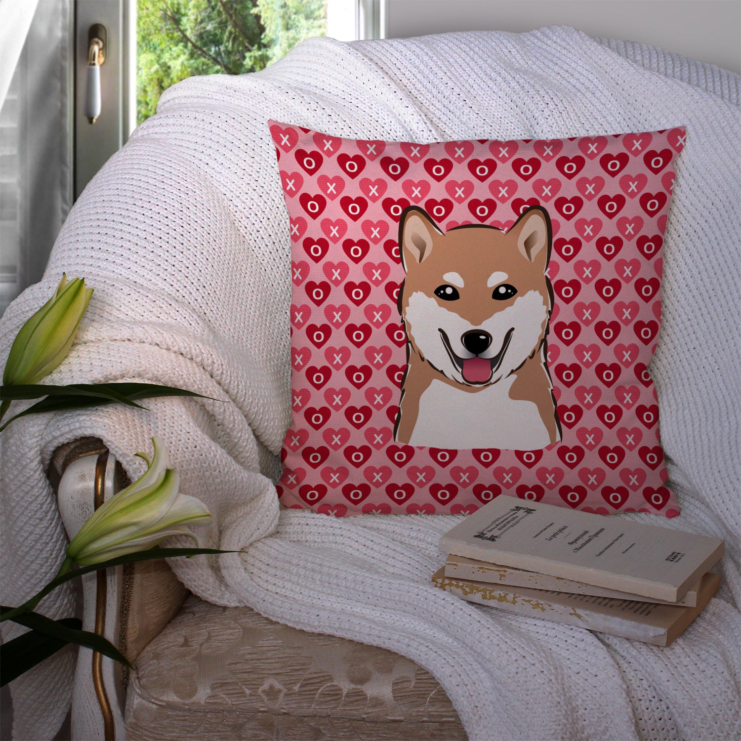 Shiba Inu Hearts Fabric Decorative Pillow BB5295PW1414 - the-store.com