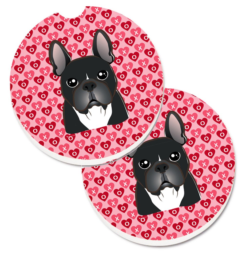 French Bulldog Hearts Set of 2 Cup Holder Car Coasters BB5297CARC by Caroline&#39;s Treasures