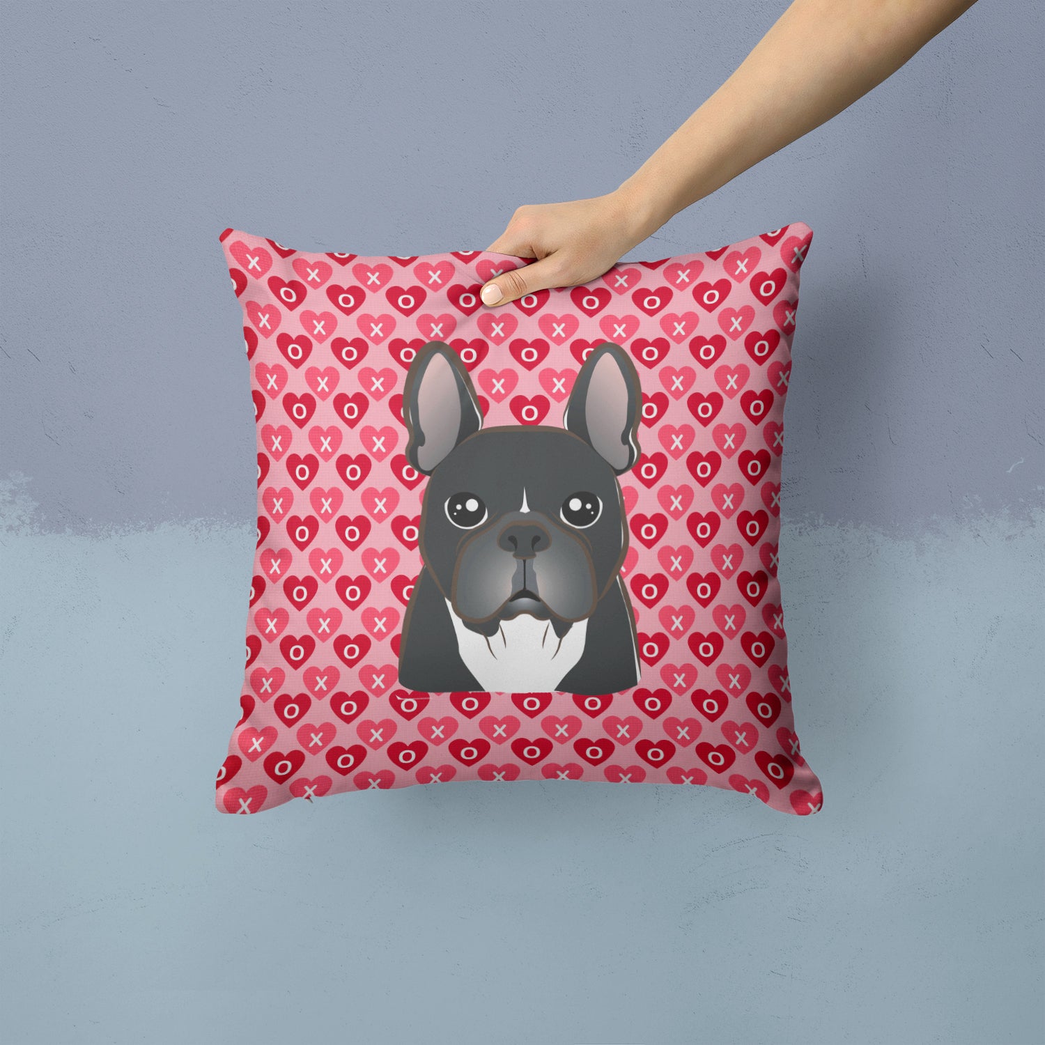 French Bulldog Hearts Fabric Decorative Pillow BB5297PW1414 - the-store.com