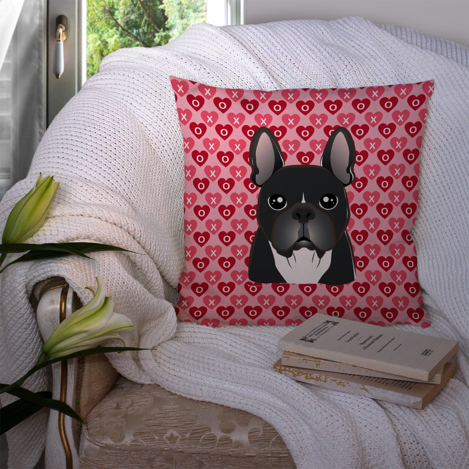 French Bulldog Hearts Fabric Decorative Pillow BB5297PW1414 - the-store.com