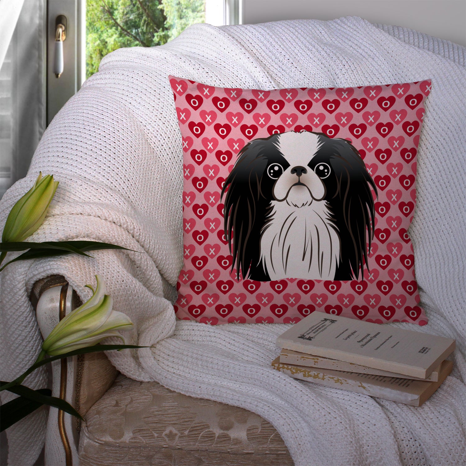 Japanese Chin Hearts Fabric Decorative Pillow BB5300PW1414 - the-store.com