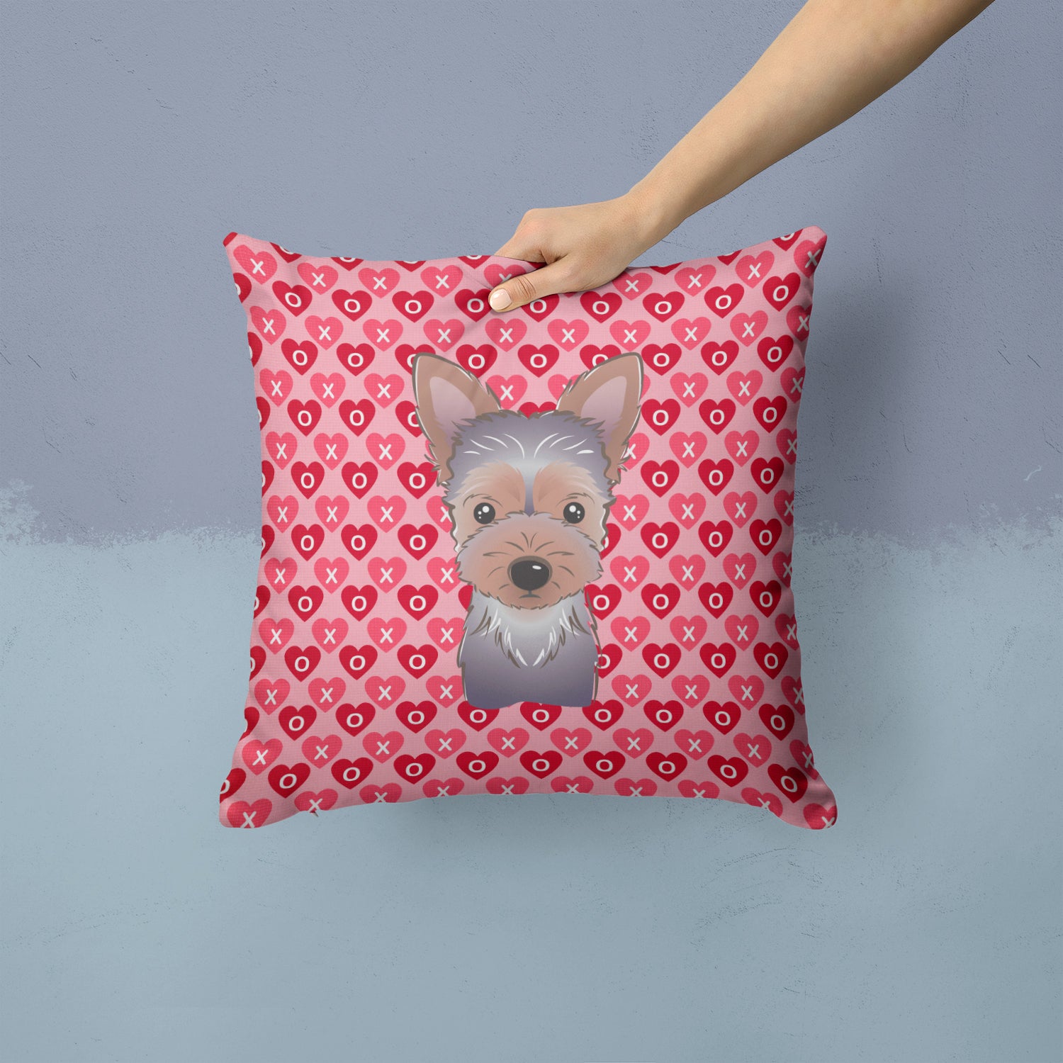 Yorkie Puppy Hearts Fabric Decorative Pillow BB5302PW1414 - the-store.com