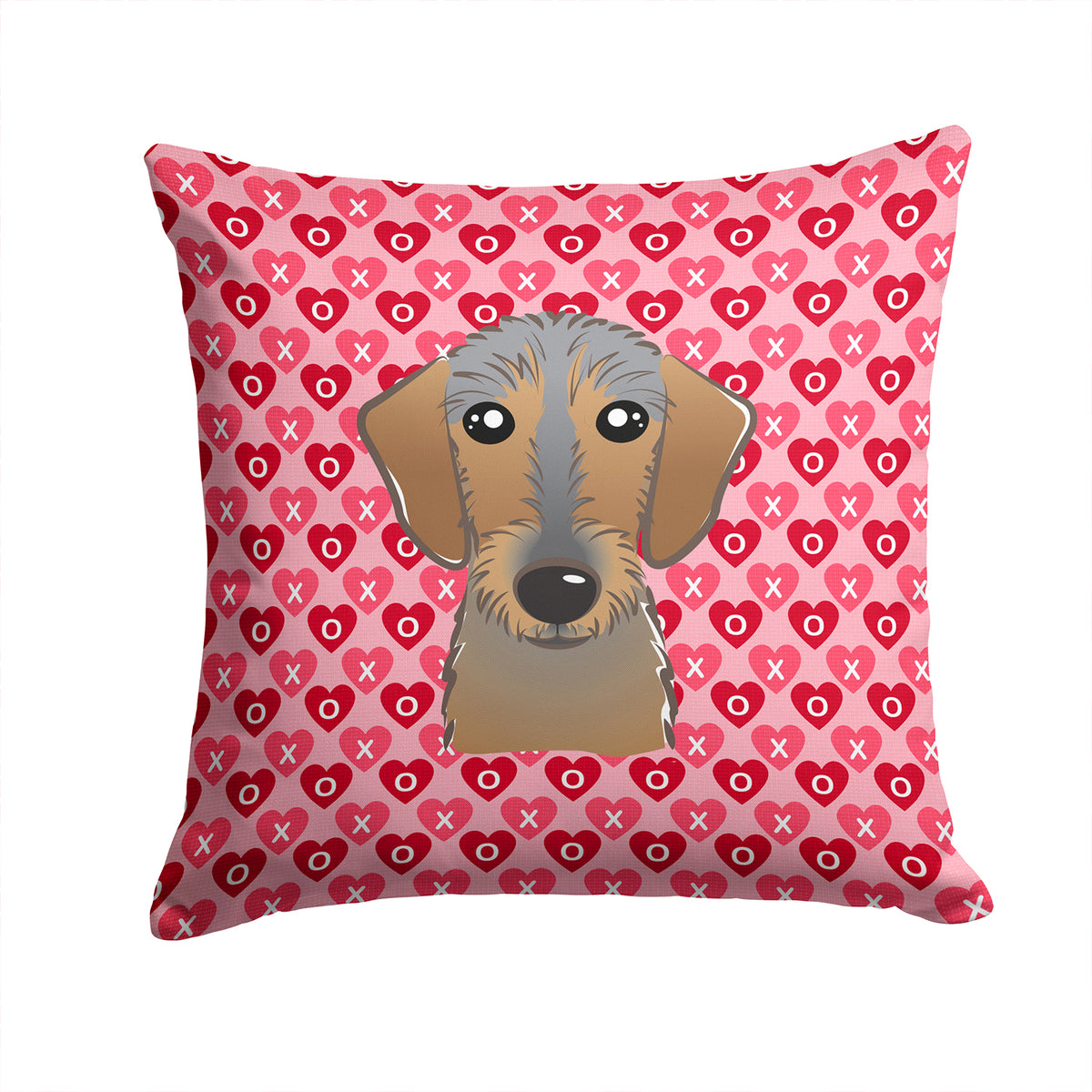 Wirehaired Dachshund Hearts Fabric Decorative Pillow BB5303PW1414 - the-store.com
