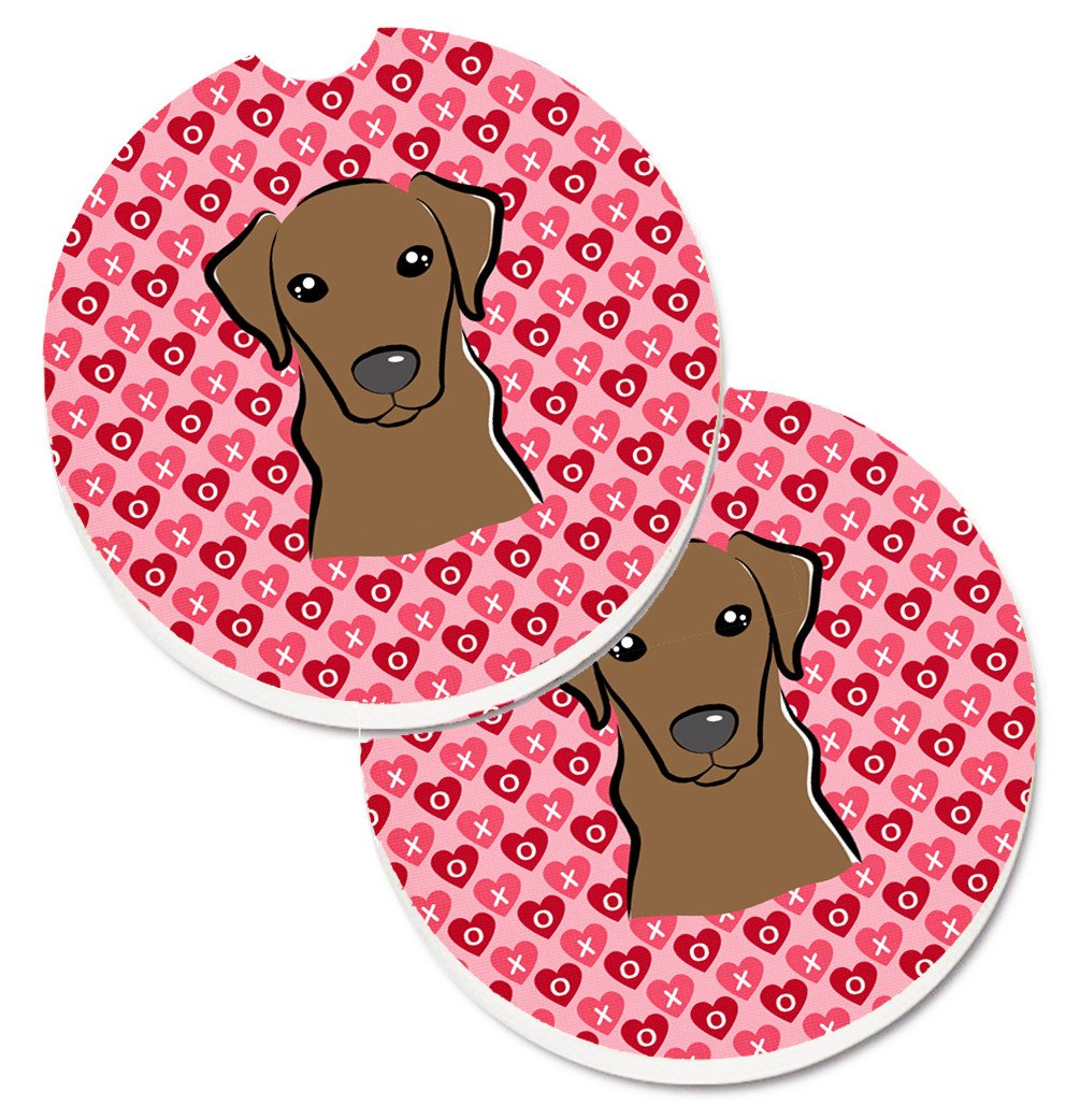 Chocolate Labrador Hearts Set of 2 Cup Holder Car Coasters BB5304CARC by Caroline&#39;s Treasures