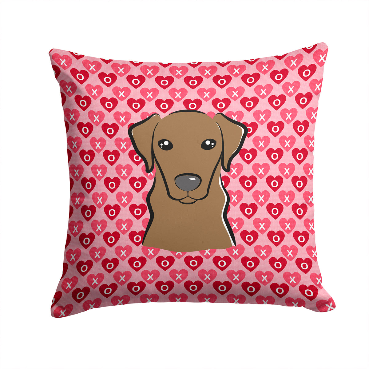 Chocolate Labrador Hearts Fabric Decorative Pillow BB5304PW1414 - the-store.com
