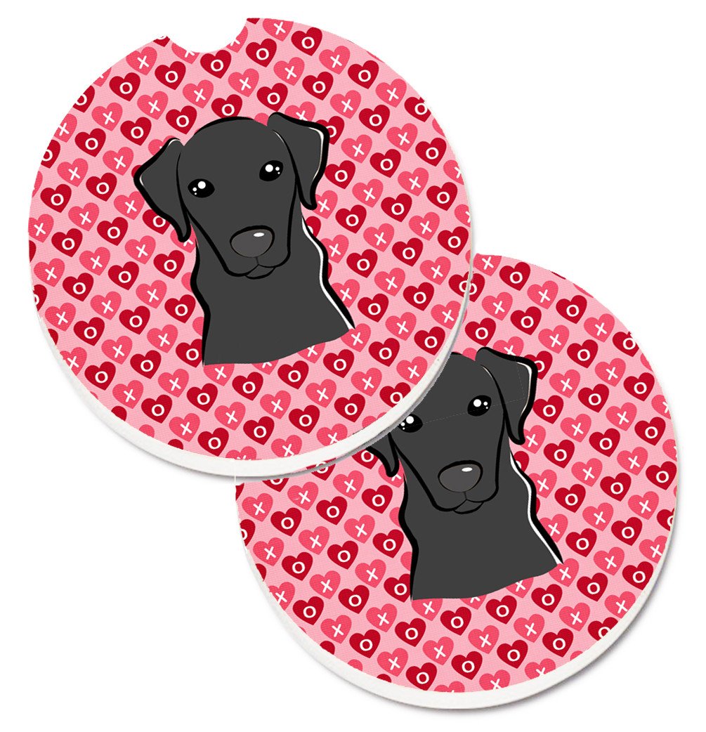 Black Labrador Hearts Set of 2 Cup Holder Car Coasters BB5305CARC by Caroline&#39;s Treasures