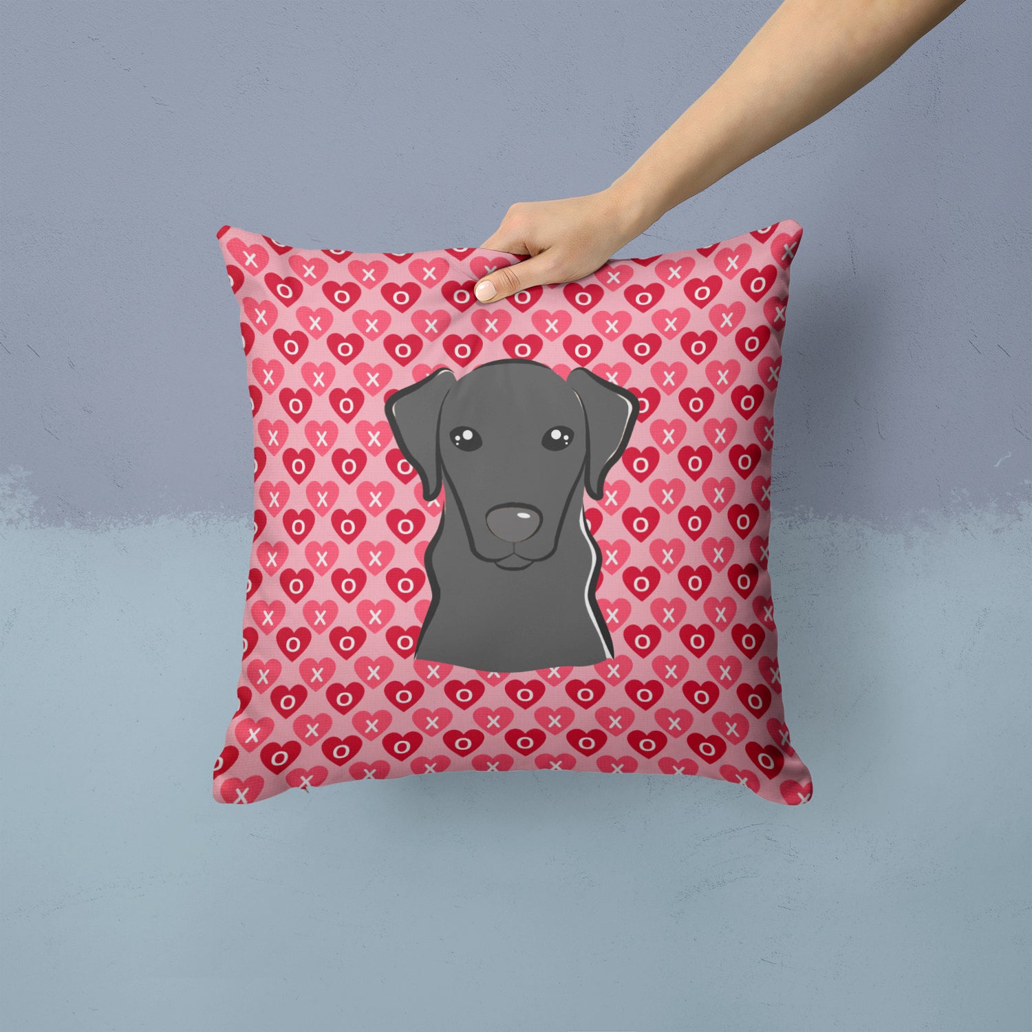 Black Labrador Hearts Fabric Decorative Pillow BB5305PW1414 - the-store.com