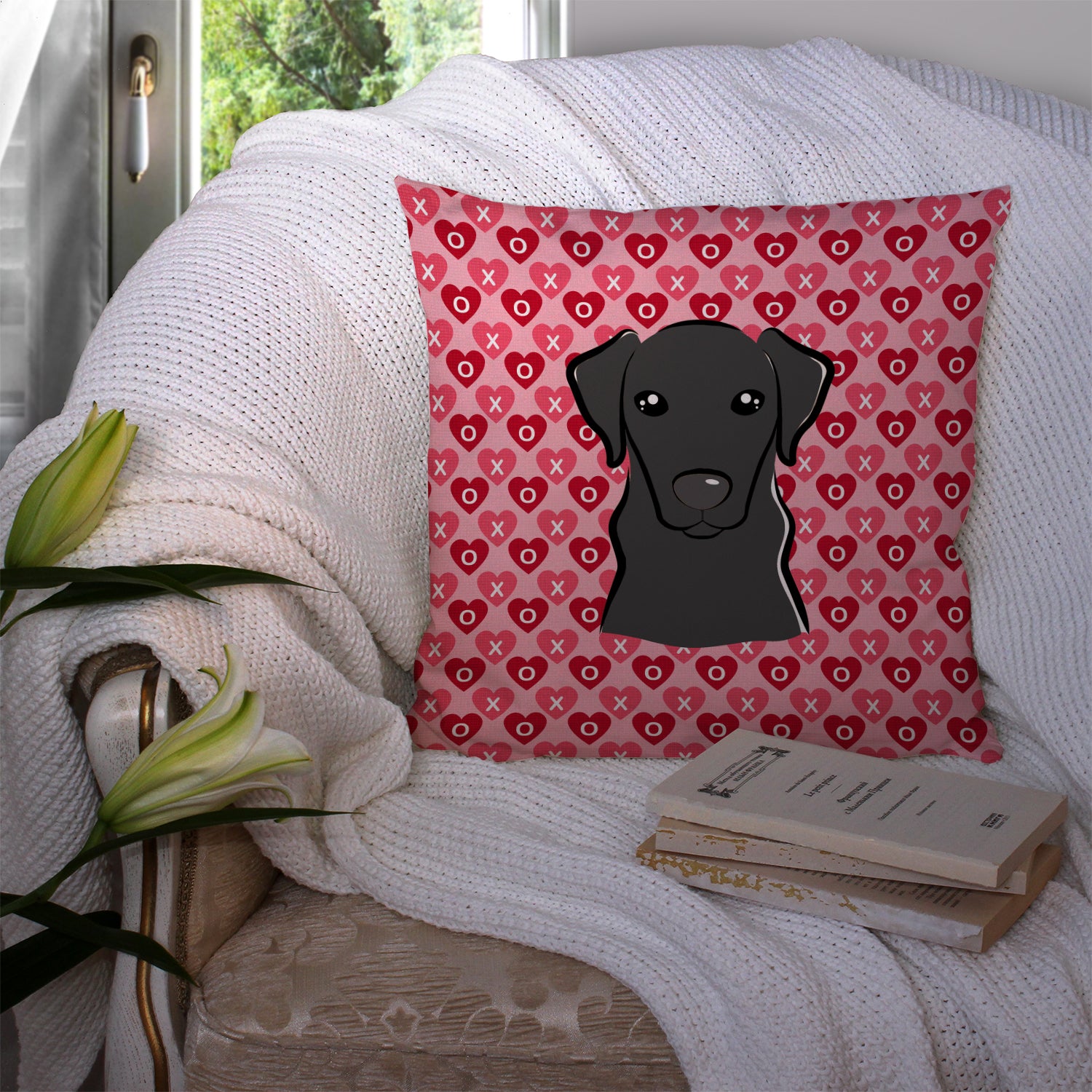 Black Labrador Hearts Fabric Decorative Pillow BB5305PW1414 - the-store.com