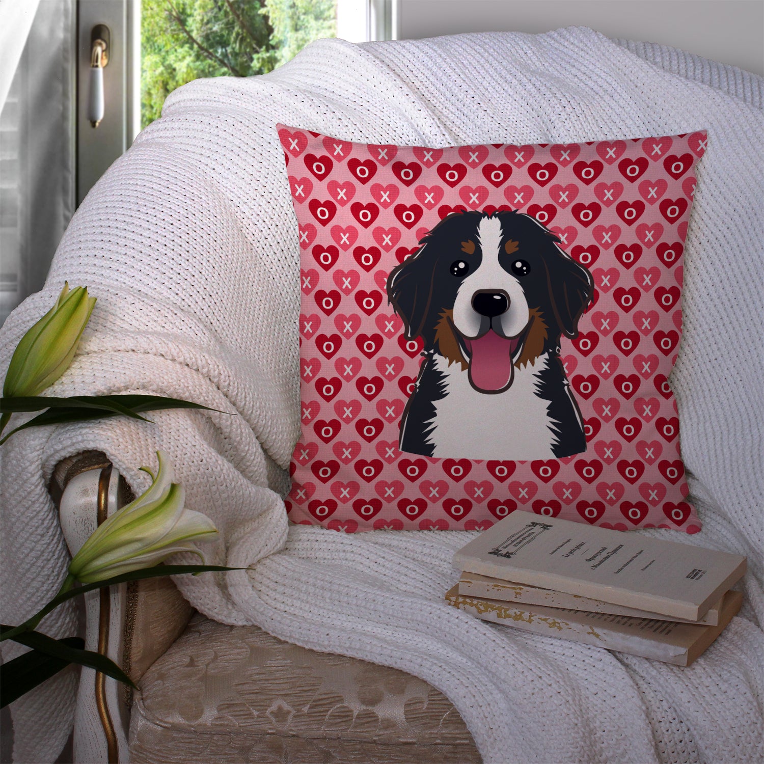Bernese Mountain Dog Hearts Fabric Decorative Pillow BB5307PW1414 - the-store.com