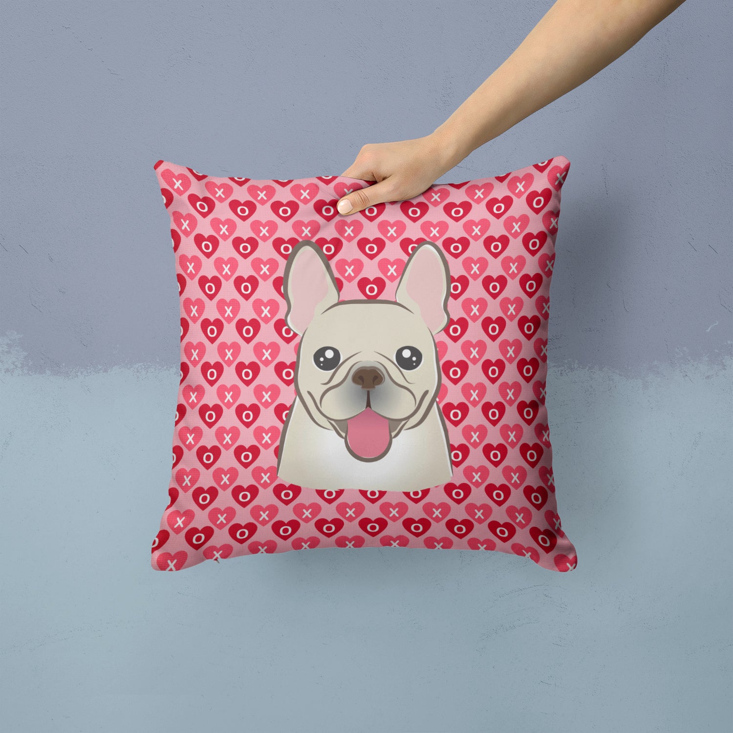 French Bulldog Hearts Fabric Decorative Pillow BB5308PW1414 - the-store.com