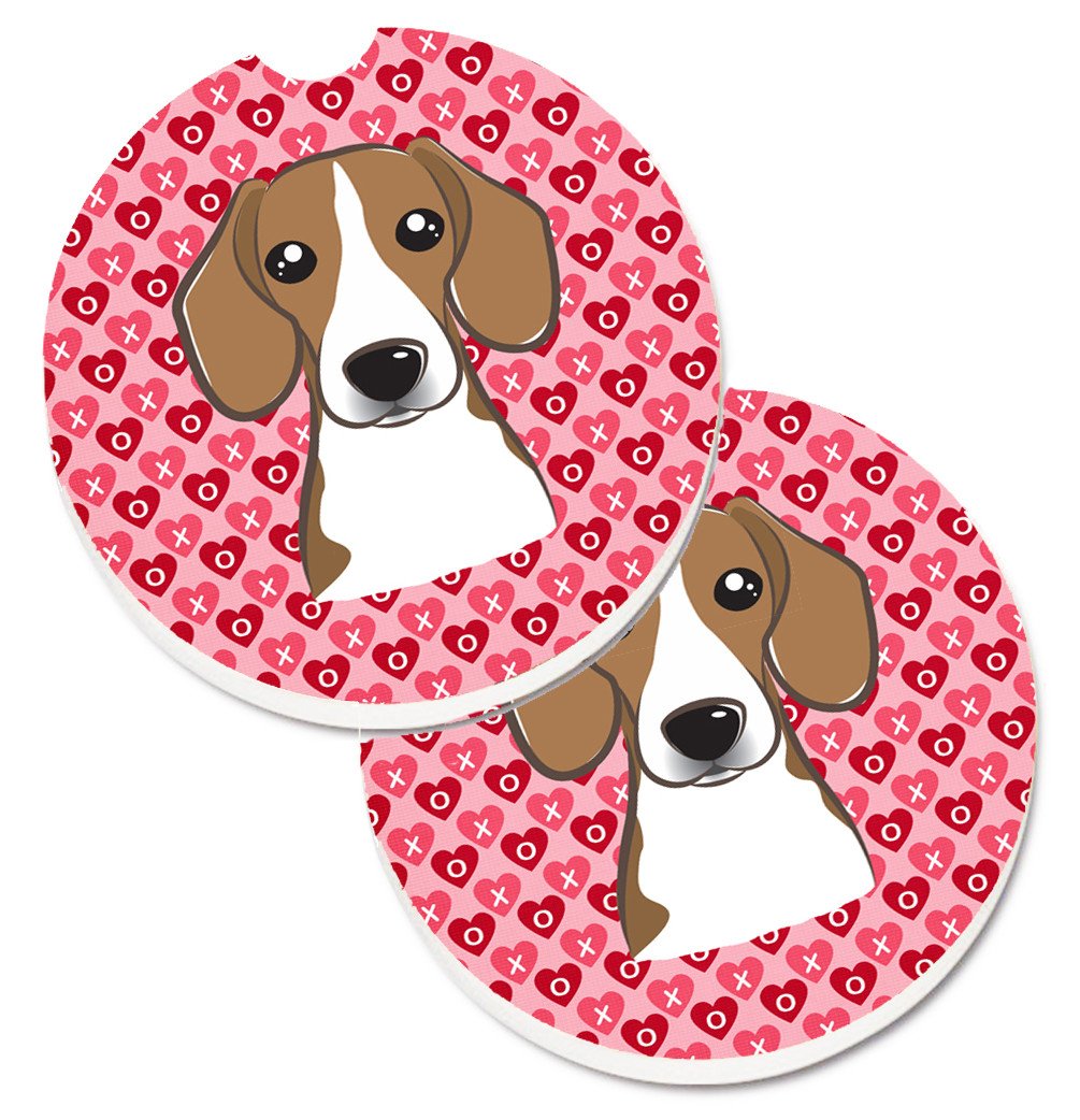 Beagle Hearts Set of 2 Cup Holder Car Coasters BB5309CARC by Caroline&#39;s Treasures
