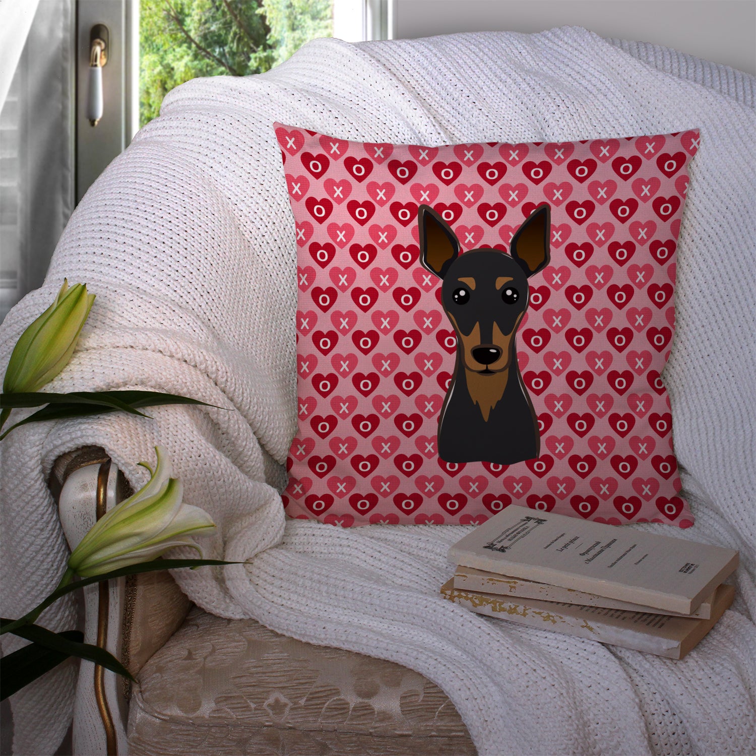 Min Pin Hearts Fabric Decorative Pillow BB5310PW1414 - the-store.com