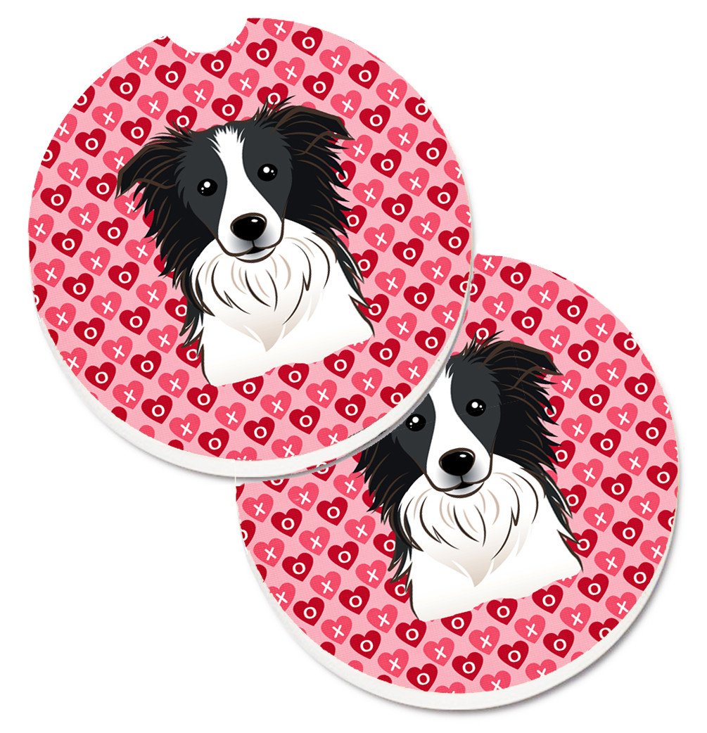 Border Collie Hearts Set of 2 Cup Holder Car Coasters BB5311CARC by Caroline&#39;s Treasures