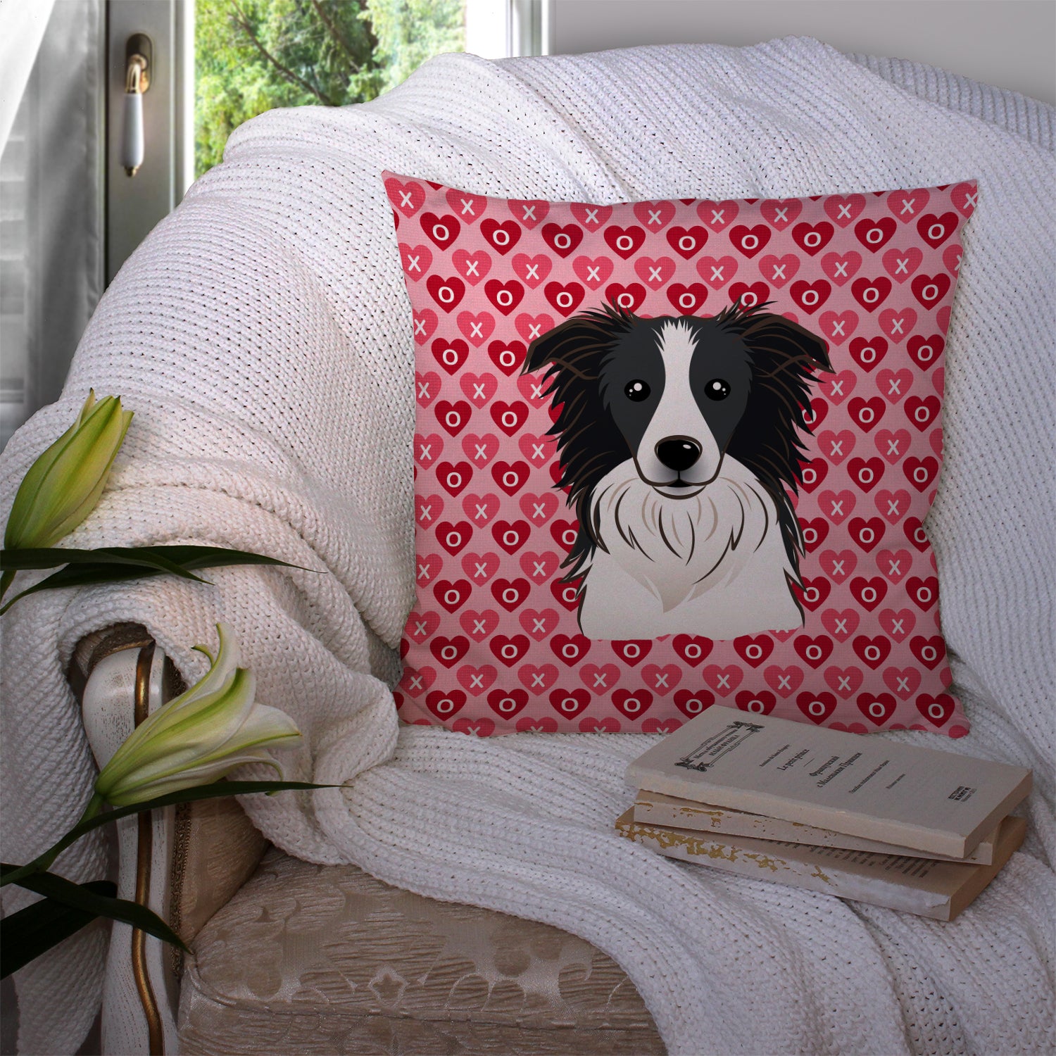 Border Collie Hearts Fabric Decorative Pillow BB5311PW1414 - the-store.com