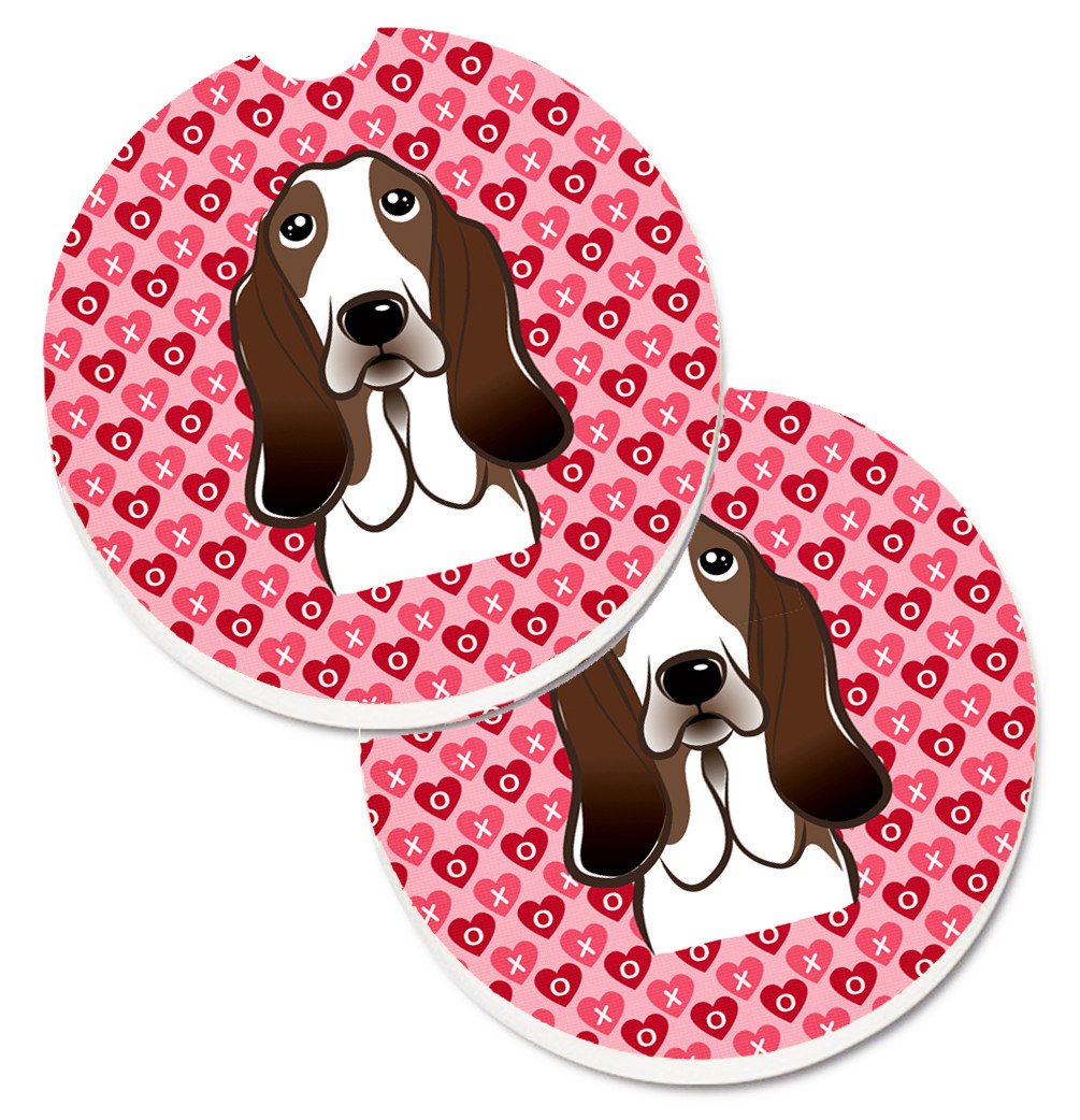 Basset Hound Hearts Set of 2 Cup Holder Car Coasters BB5313CARC by Caroline&#39;s Treasures