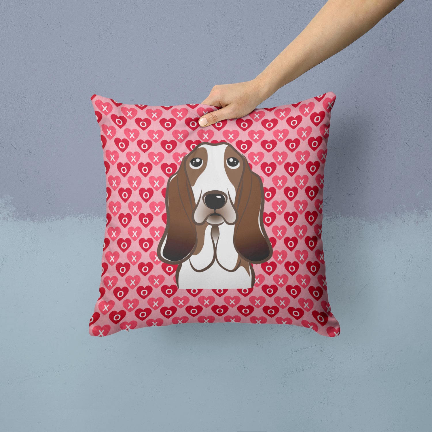 Basset Hound Hearts Fabric Decorative Pillow BB5313PW1414 - the-store.com