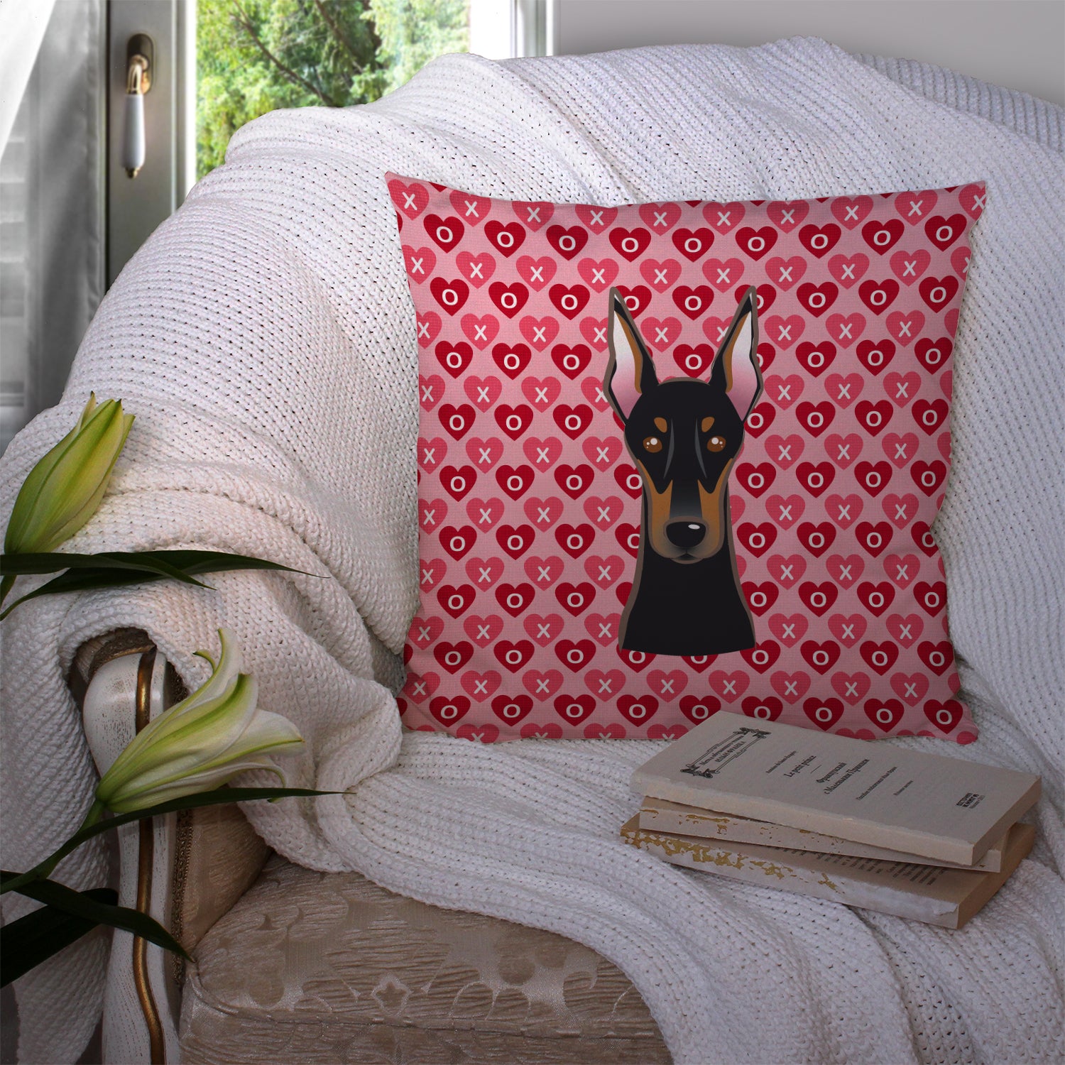 Doberman Pinscher Hearts Fabric Decorative Pillow BB5315PW1414 - the-store.com