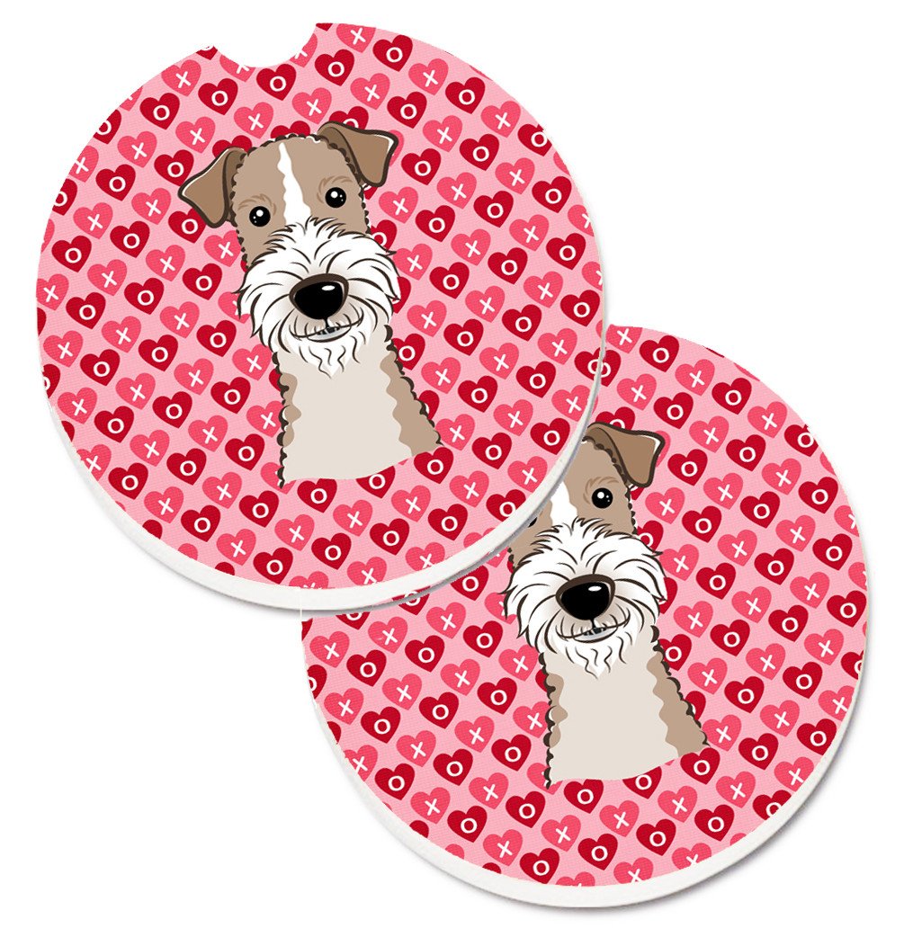 Wire Haired Fox Terrier Hearts Set of 2 Cup Holder Car Coasters BB5317CARC by Caroline's Treasures
