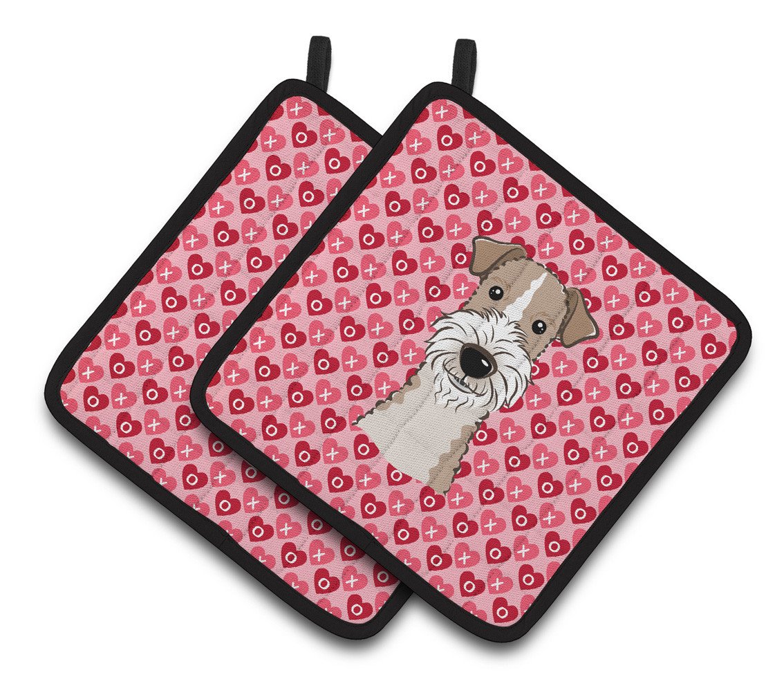 Wire Haired Fox Terrier Hearts Pair of Pot Holders BB5317PTHD by Caroline&#39;s Treasures