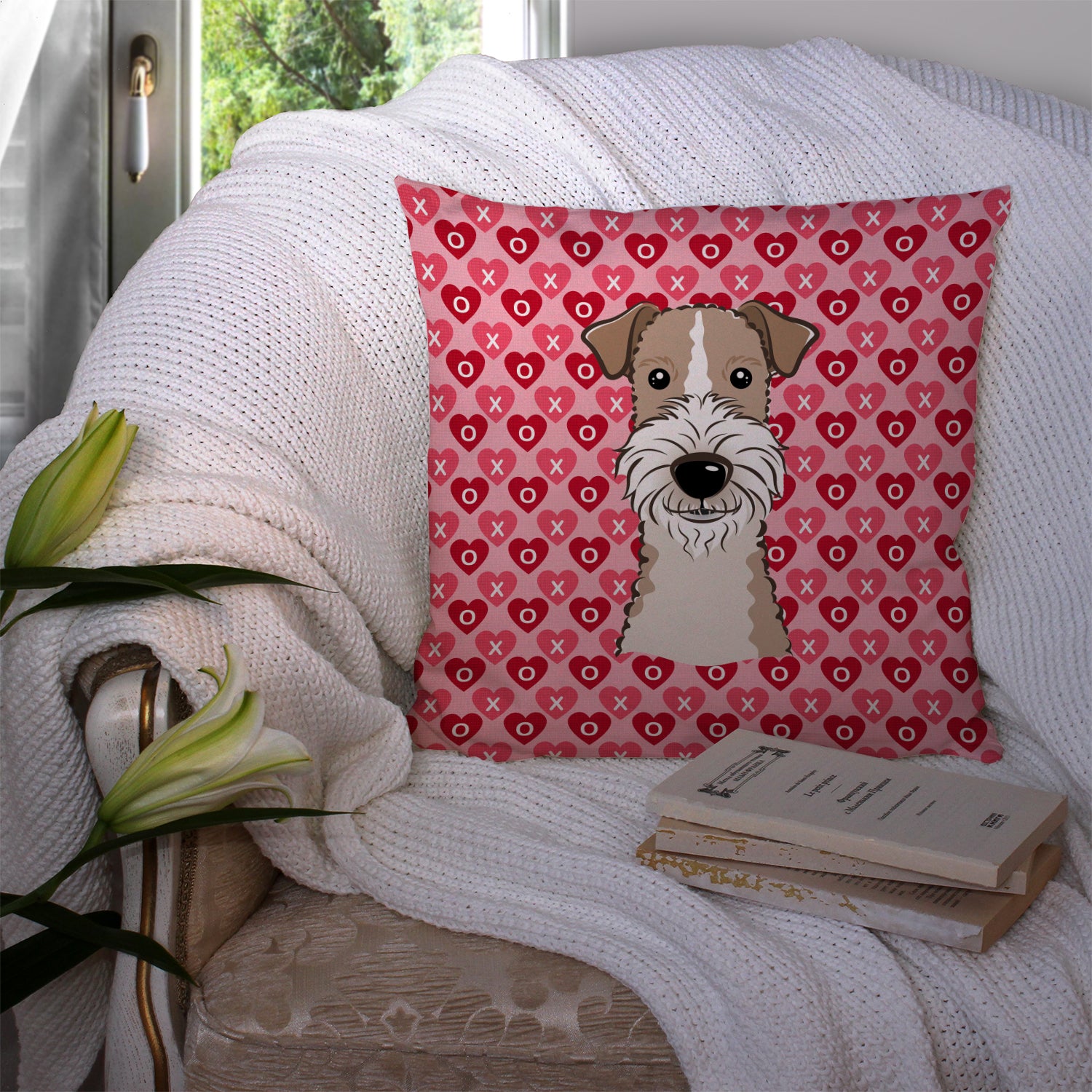 Wire Haired Fox Terrier Hearts Fabric Decorative Pillow BB5317PW1414 - the-store.com
