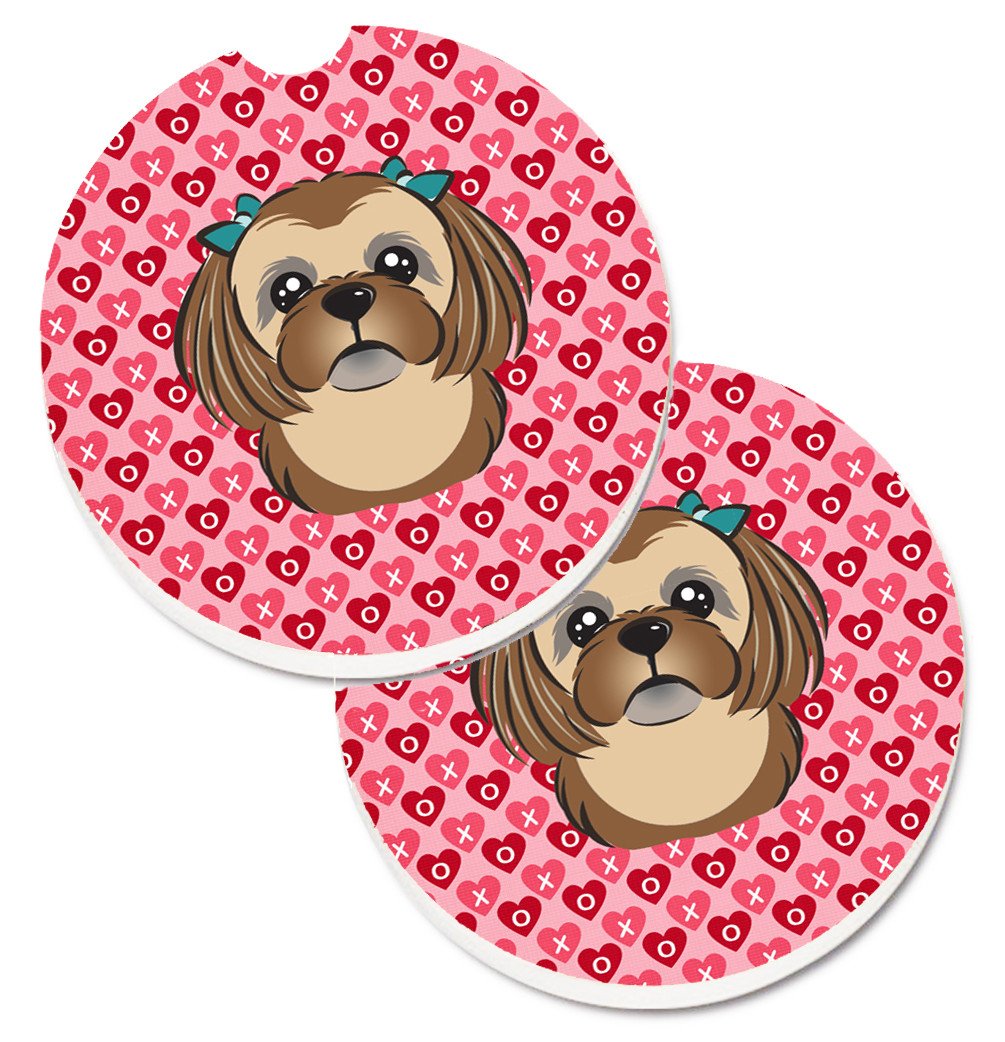 Chocolate Brown Shih Tzu Hearts Set of 2 Cup Holder Car Coasters BB5319CARC by Caroline&#39;s Treasures