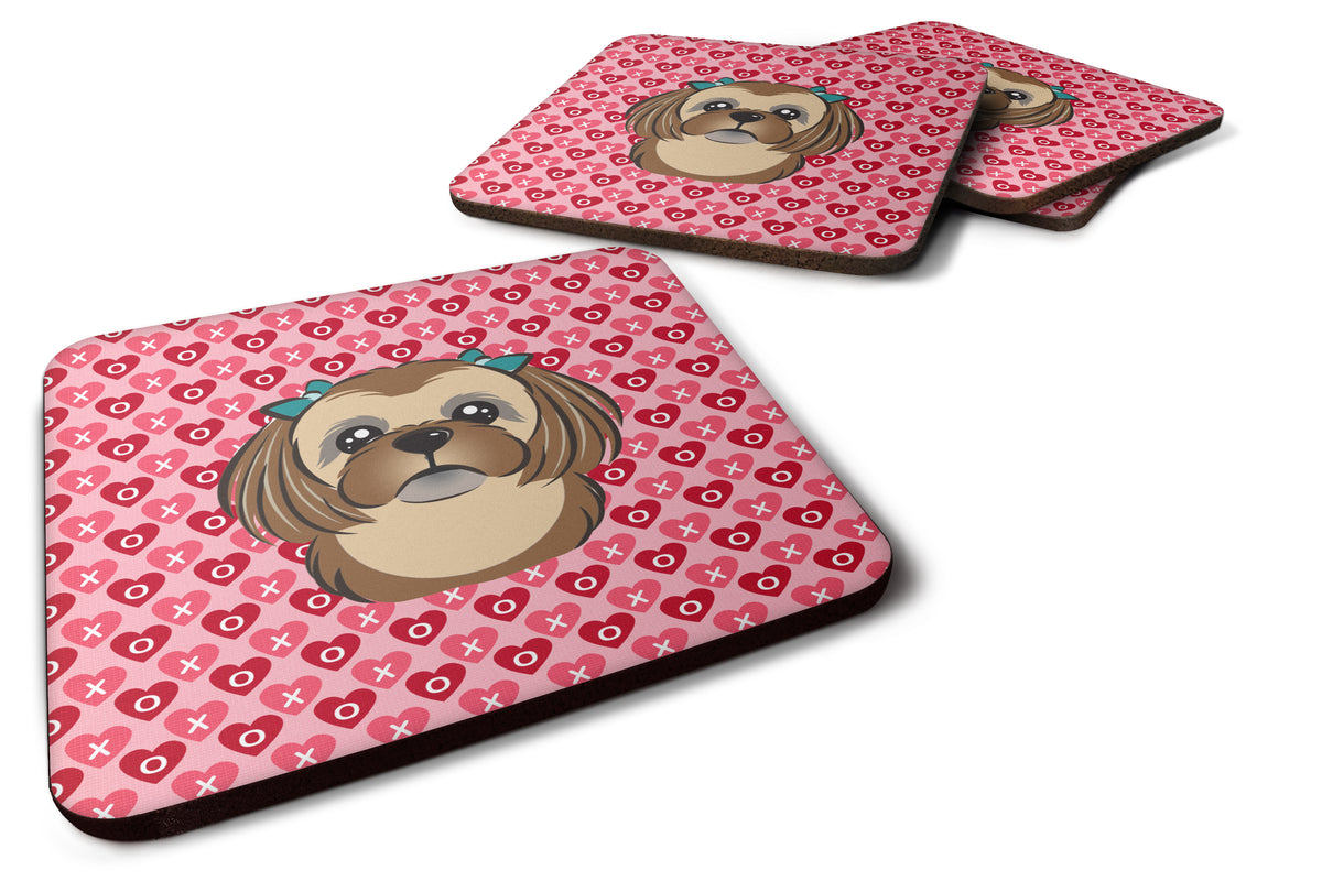 Chocolate Brown Shih Tzu Hearts Foam Coaster Set of 4 BB5319FC - the-store.com