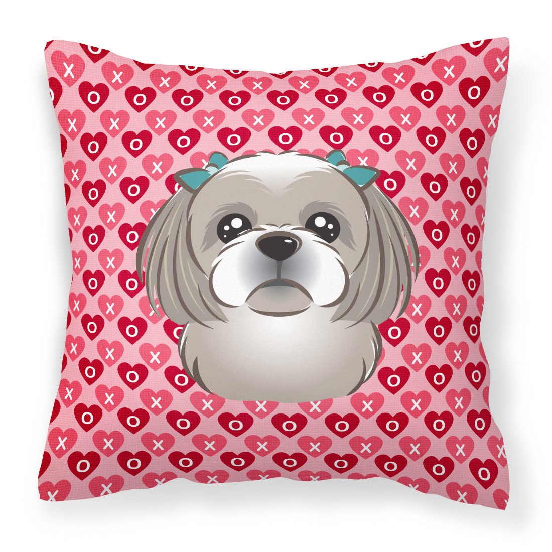 Gray Silver Shih Tzu Hearts Fabric Decorative Pillow BB5320PW1818 by Caroline&#39;s Treasures