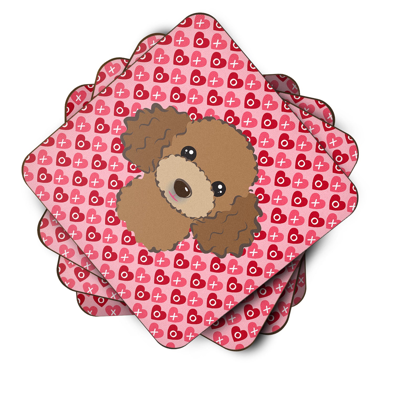 Chocolate Brown Poodle Hearts Foam Coaster Set of 4 BB5326FC - the-store.com