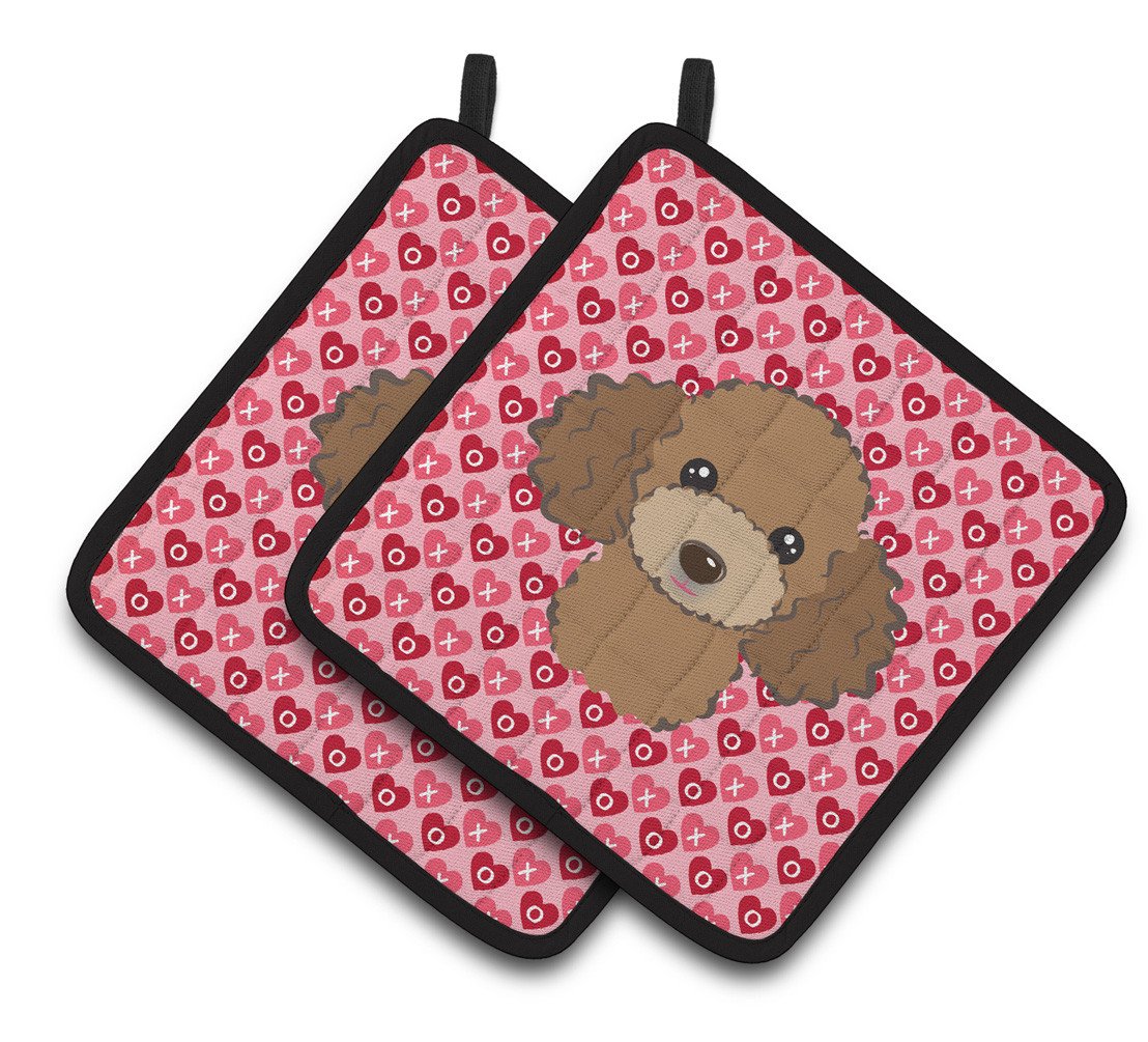 Chocolate Brown Poodle Hearts Pair of Pot Holders BB5326PTHD by Caroline&#39;s Treasures