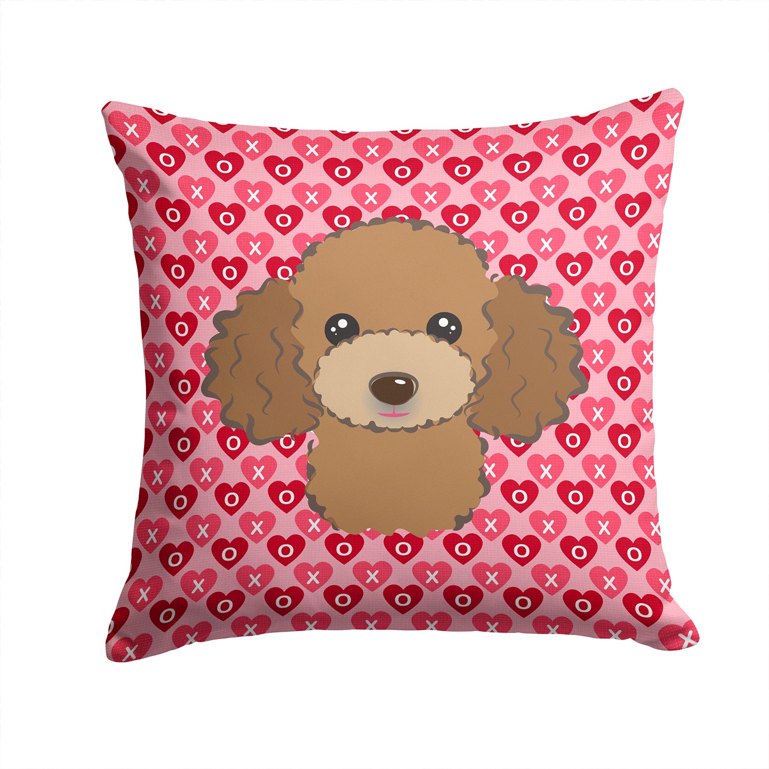 Chocolate Brown Poodle Hearts Fabric Decorative Pillow BB5326PW1414 - the-store.com