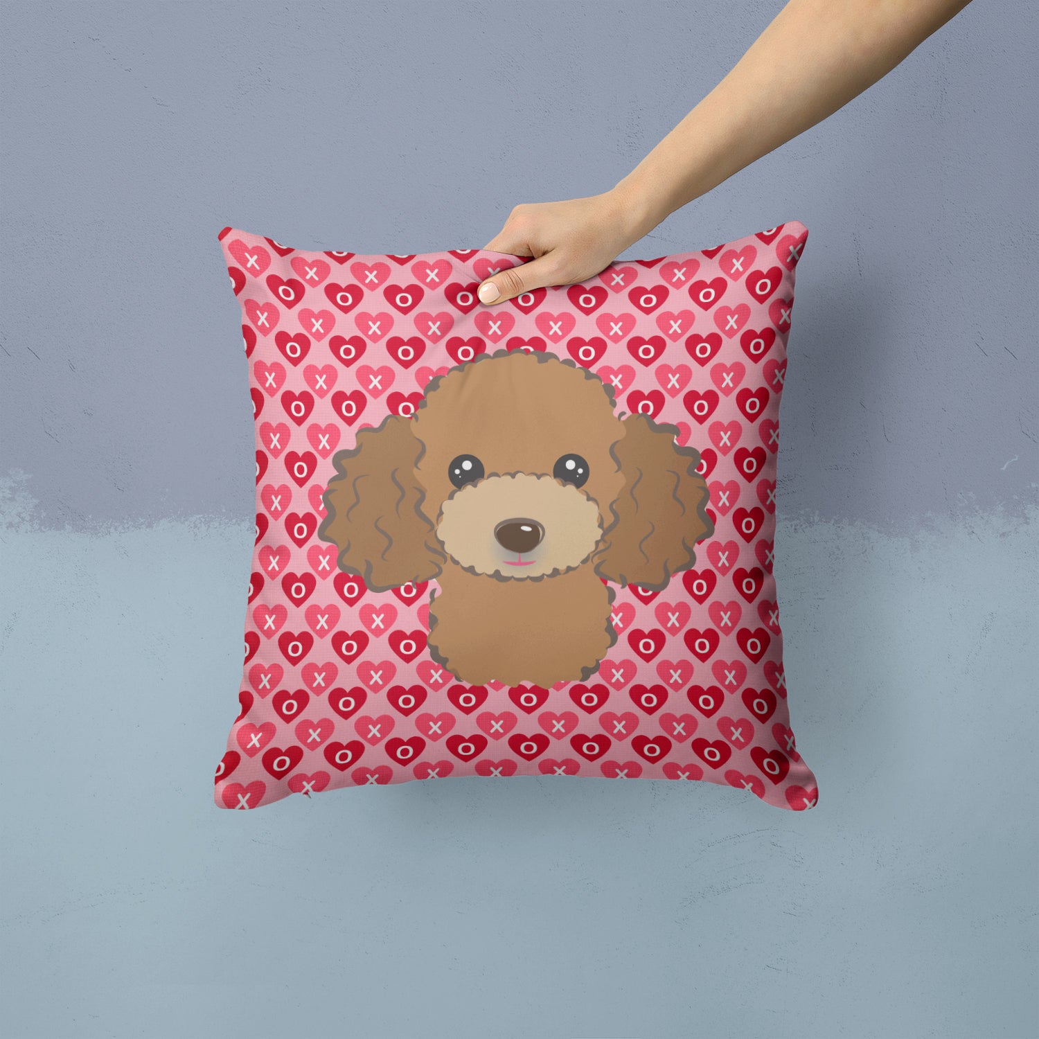 Chocolate Brown Poodle Hearts Fabric Decorative Pillow BB5326PW1414 - the-store.com
