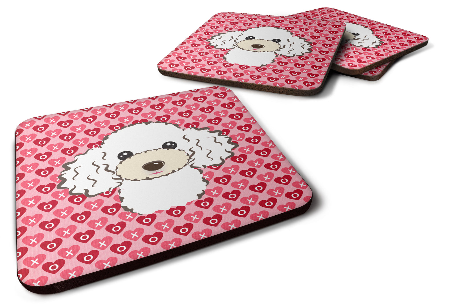 White Poodle Hearts Foam Coaster Set of 4 BB5327FC - the-store.com