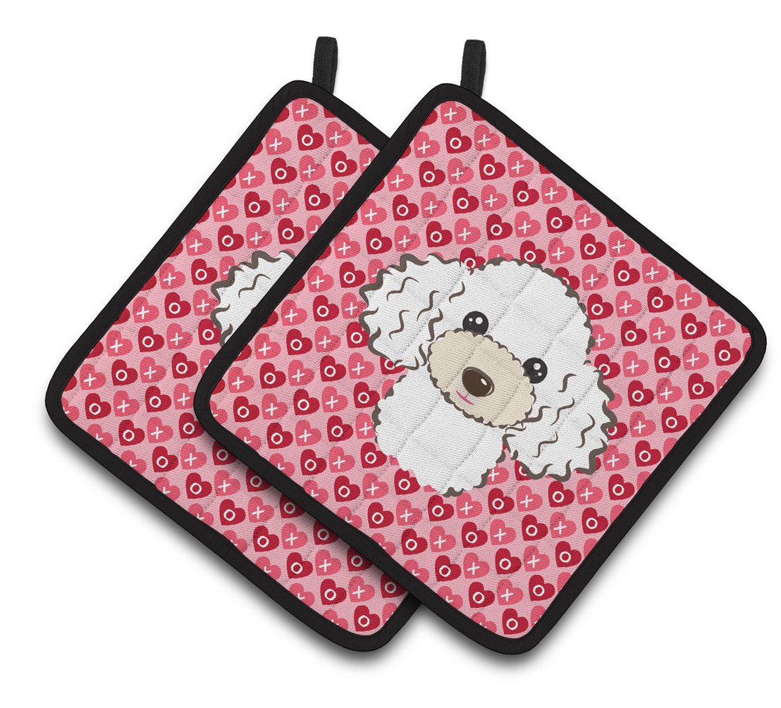 White Poodle Hearts Pair of Pot Holders BB5327PTHD by Caroline&#39;s Treasures