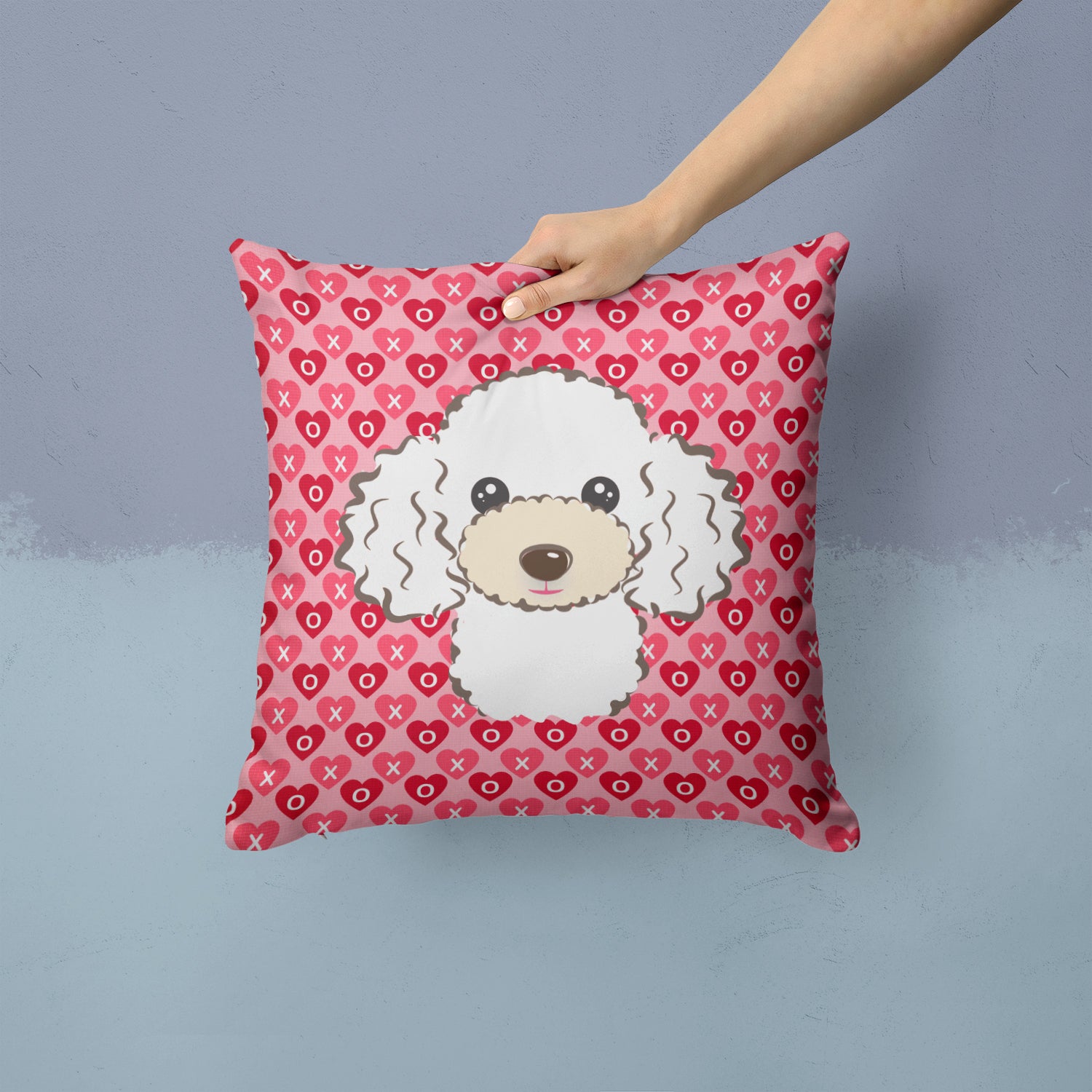 White Poodle Hearts Fabric Decorative Pillow BB5327PW1414 - the-store.com