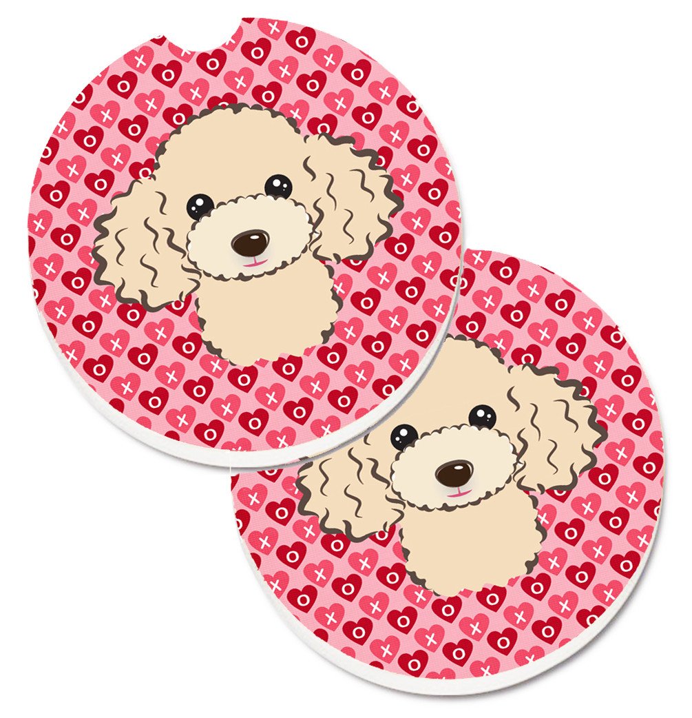 Buff Poodle Hearts Set of 2 Cup Holder Car Coasters BB5328CARC by Caroline&#39;s Treasures