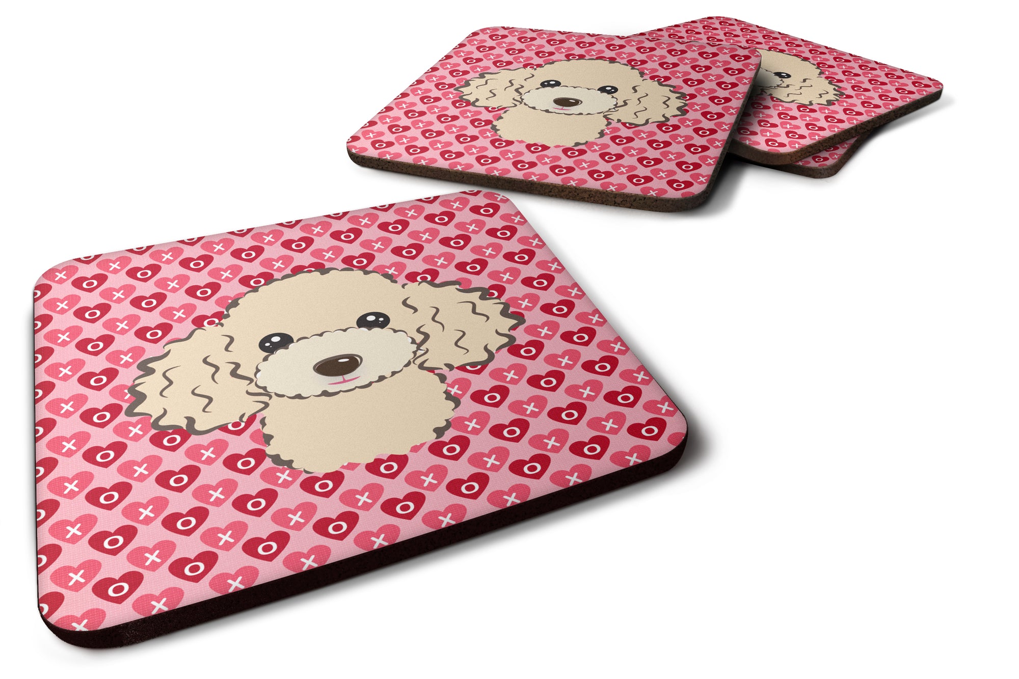 Buff Poodle Hearts Foam Coaster Set of 4 BB5328FC - the-store.com