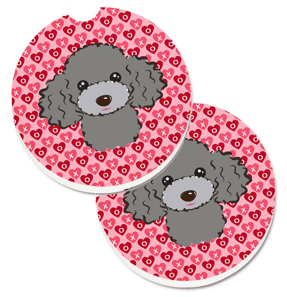 Silver Gray Poodle Hearts Set of 2 Cup Holder Car Coasters BB5329CARC by Caroline&#39;s Treasures
