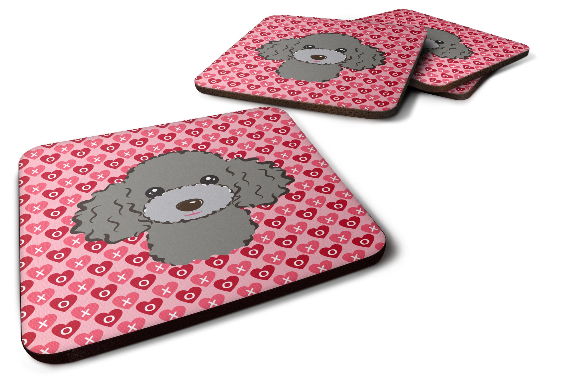 Silver Gray Poodle Hearts Foam Coaster Set of 4 BB5329FC - the-store.com