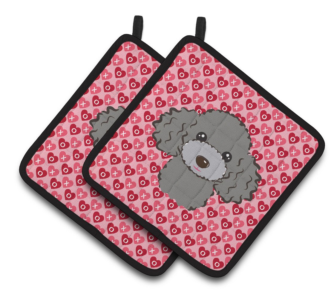 Silver Gray Poodle Hearts Pair of Pot Holders BB5329PTHD by Caroline&#39;s Treasures