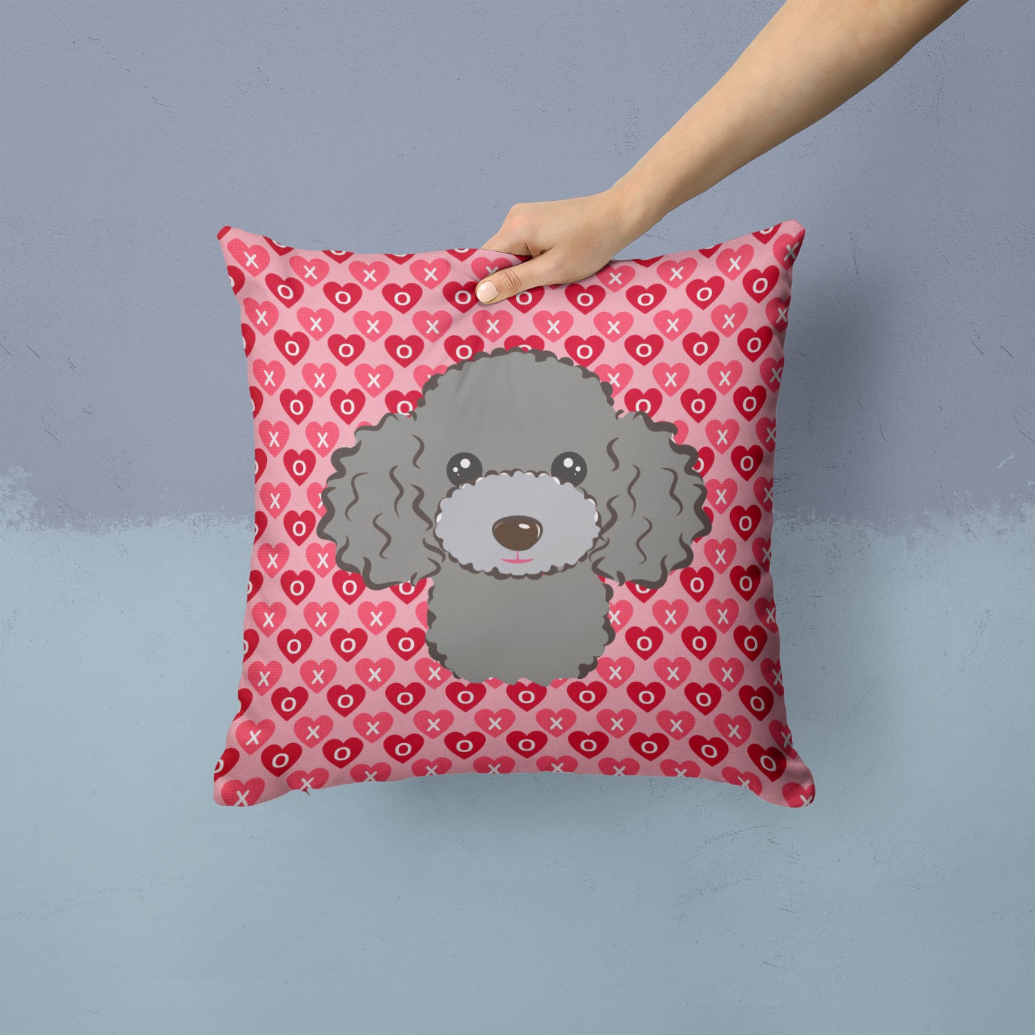 Silver Gray Poodle Hearts Fabric Decorative Pillow BB5329PW1414 - the-store.com